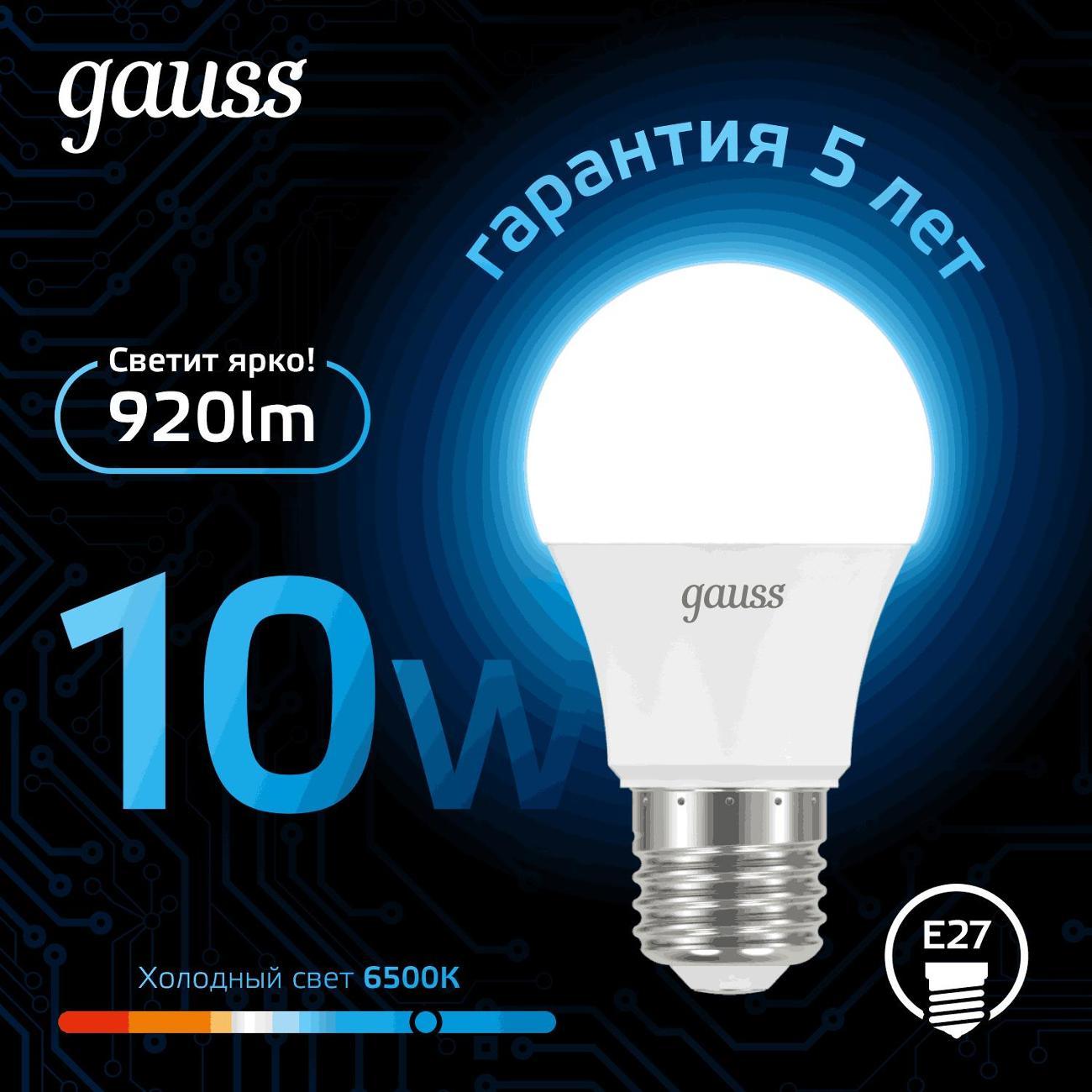 Лампочка Gauss A60 10W 920lm 6500K E27 LED (10 шт.)