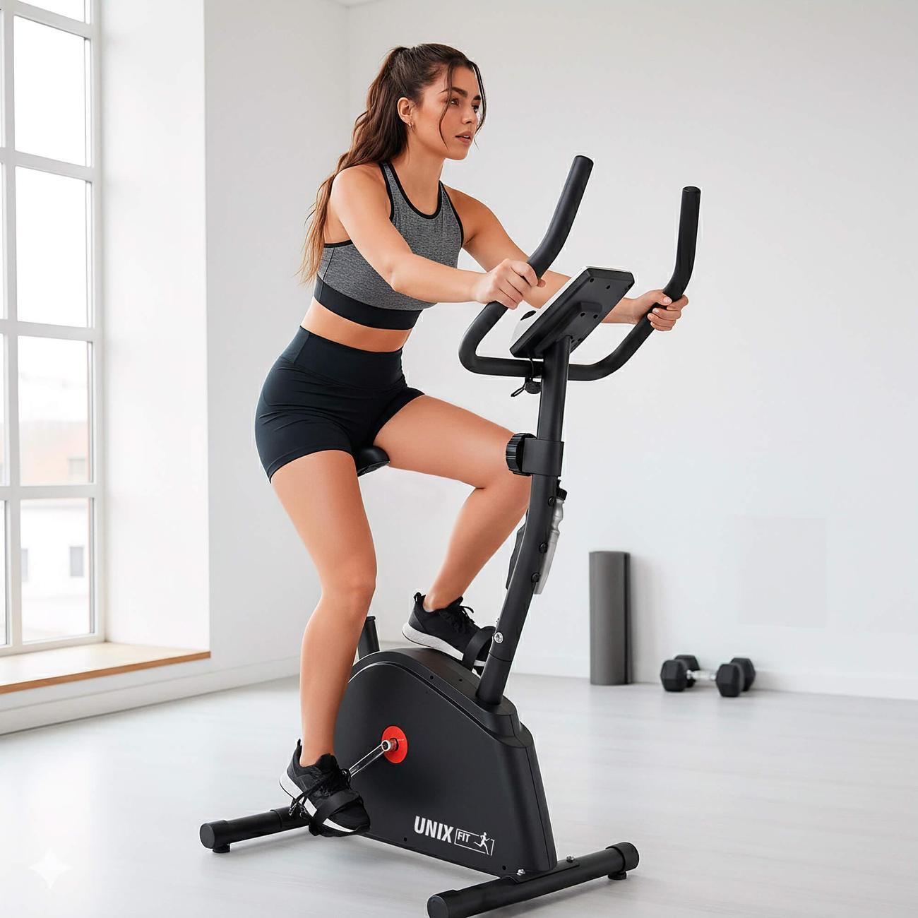 Велотренажер вертикальный для дома UnixFit BL-300, магнитный, маховик 5 кг, до 100 кг, кардио тренажер