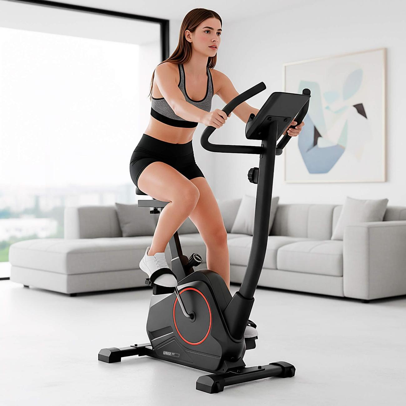 Велотренажер вертикальный для дома UnixFit BL-390, магнитный, маховик 6 кг, до 140 кг, кардио тренажер