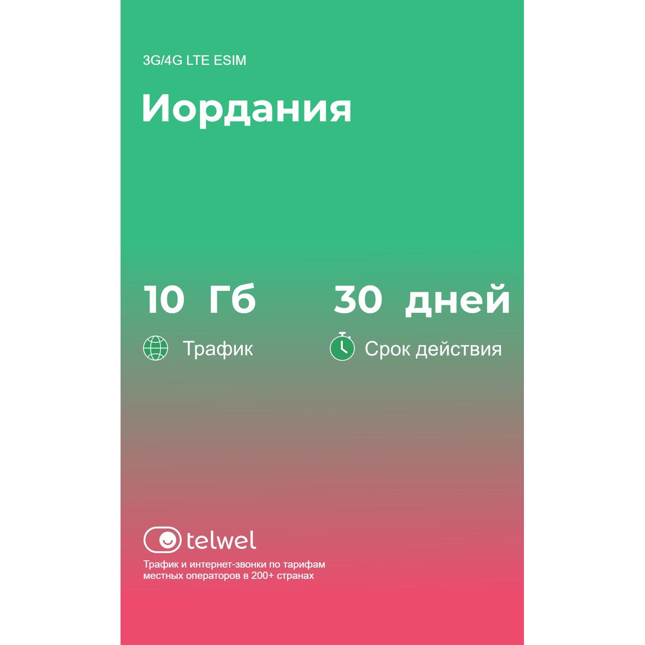 eSIM Telwel пакет Иордания 10Гб 30 дней