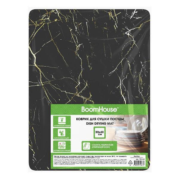 Коврик для сушки посуды BoomHouse Коврик д/сушки посуды NANO 30х40см МРАМОР черный