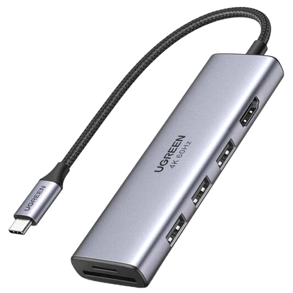 Разветвитель для компьютера uGreen 6 в 1, 3 х USB 3.0, HDMI, SD/TF (60383)
