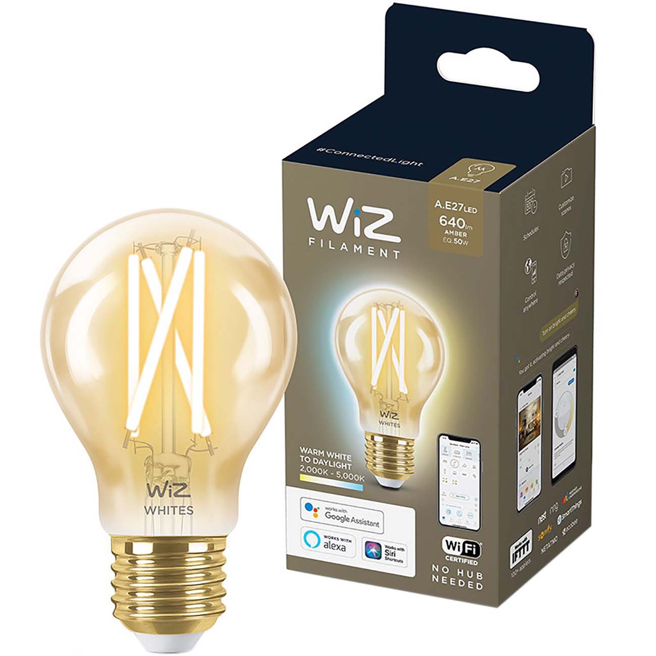 Умная лампочка WiZ Wi-Fi BLE 50W A60 E27 Amber (929003017401)