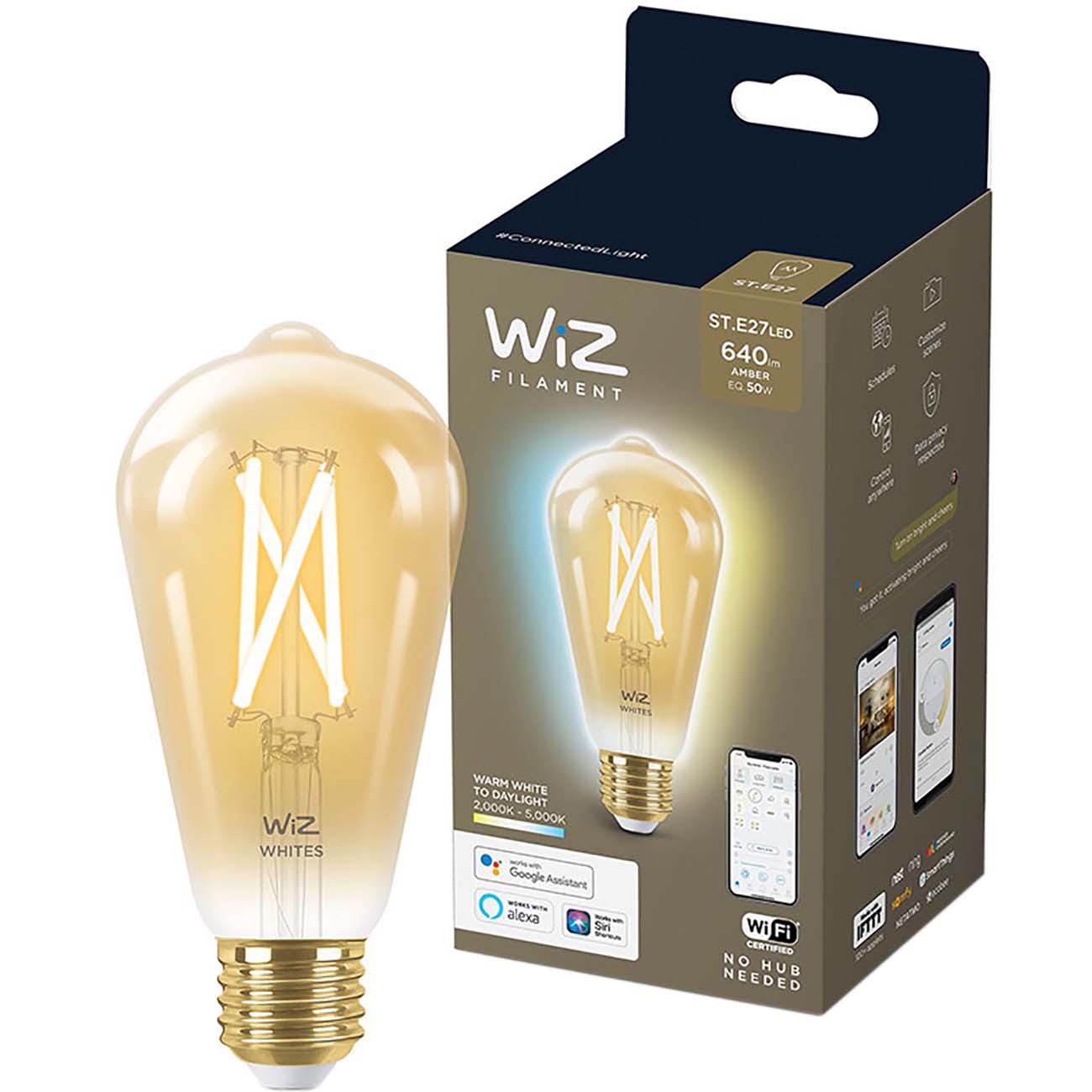 Умная лампочка WiZ Wi-Fi BLE 50W ST64 E27 Amber (929003018701)