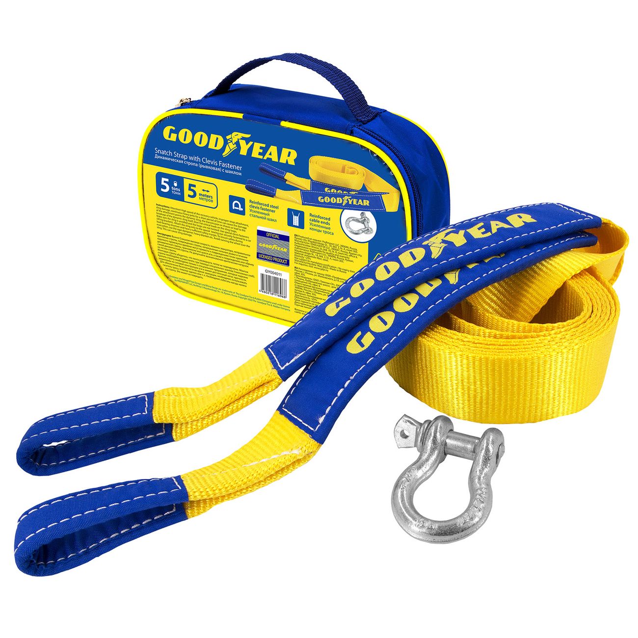 Трос буксировочный Goodyear Стропа динамическая (рывковая) с шаклом 5т, 5м