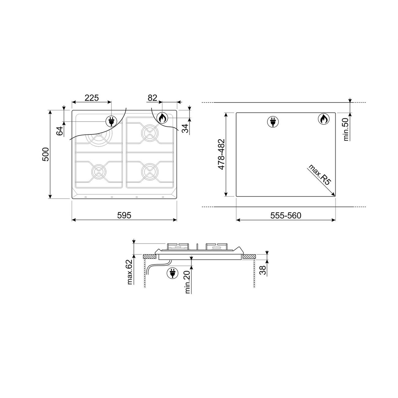 Встраиваемая газовая панель независимая Премиум Smeg SRV864POGH