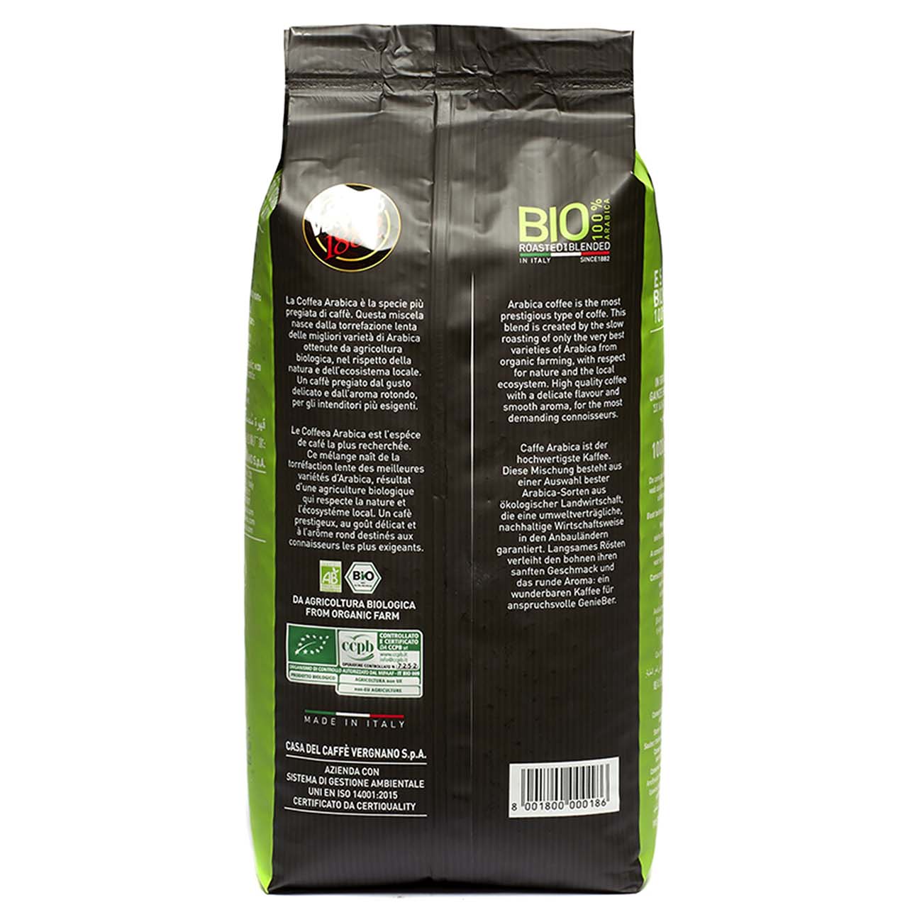 Кофе в зернах Vergnano Bio Organic Arabica,1000г