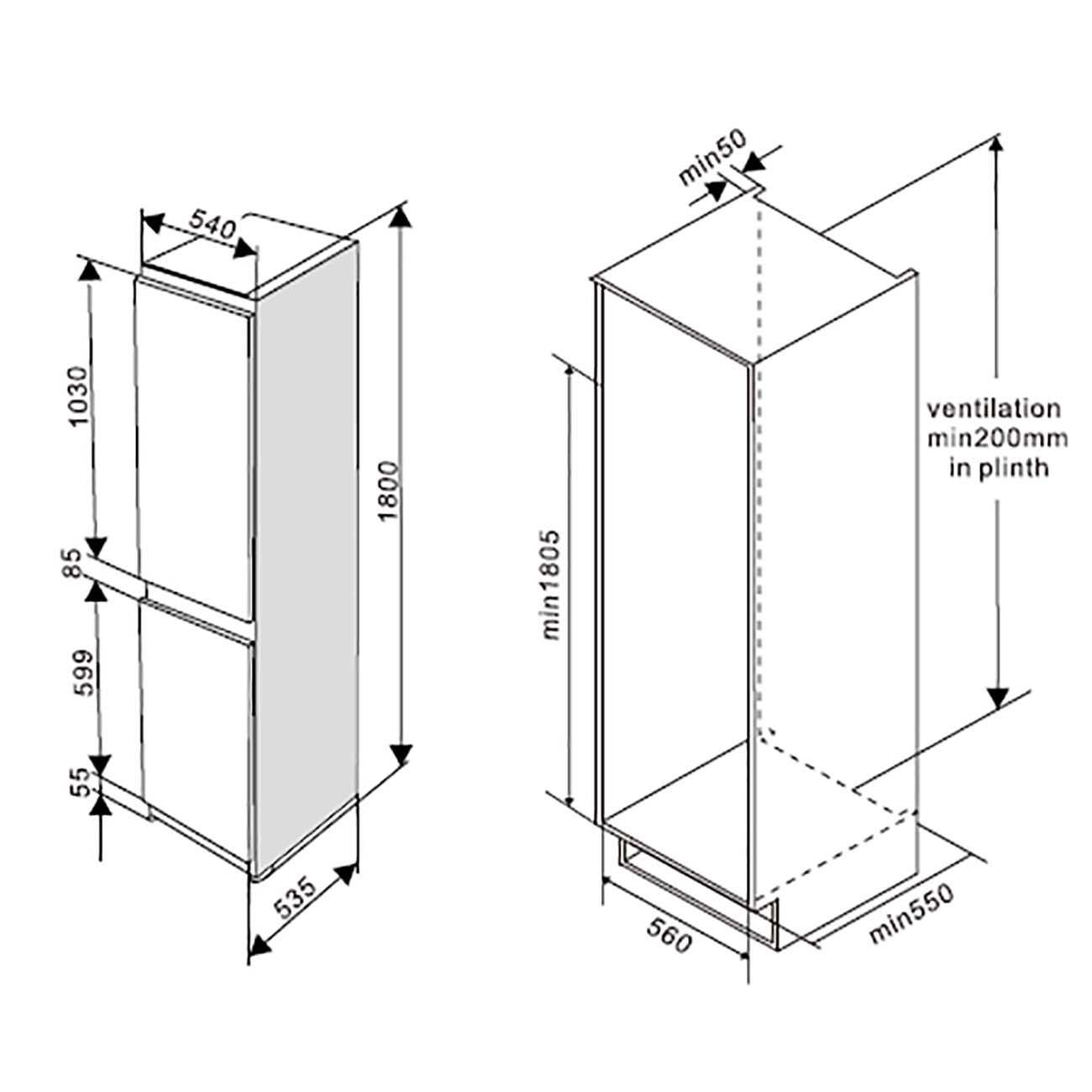 Встраиваемый холодильник комби Ascoli ADRF225WBI