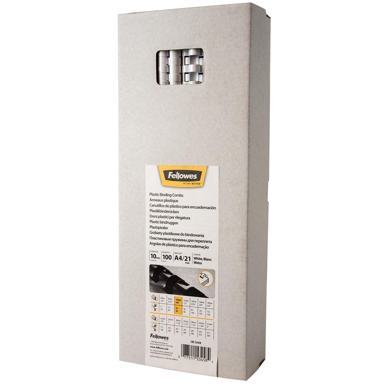 Пружина для переплета Fellowes пластиковая 10 мм. белая, 100 шт.