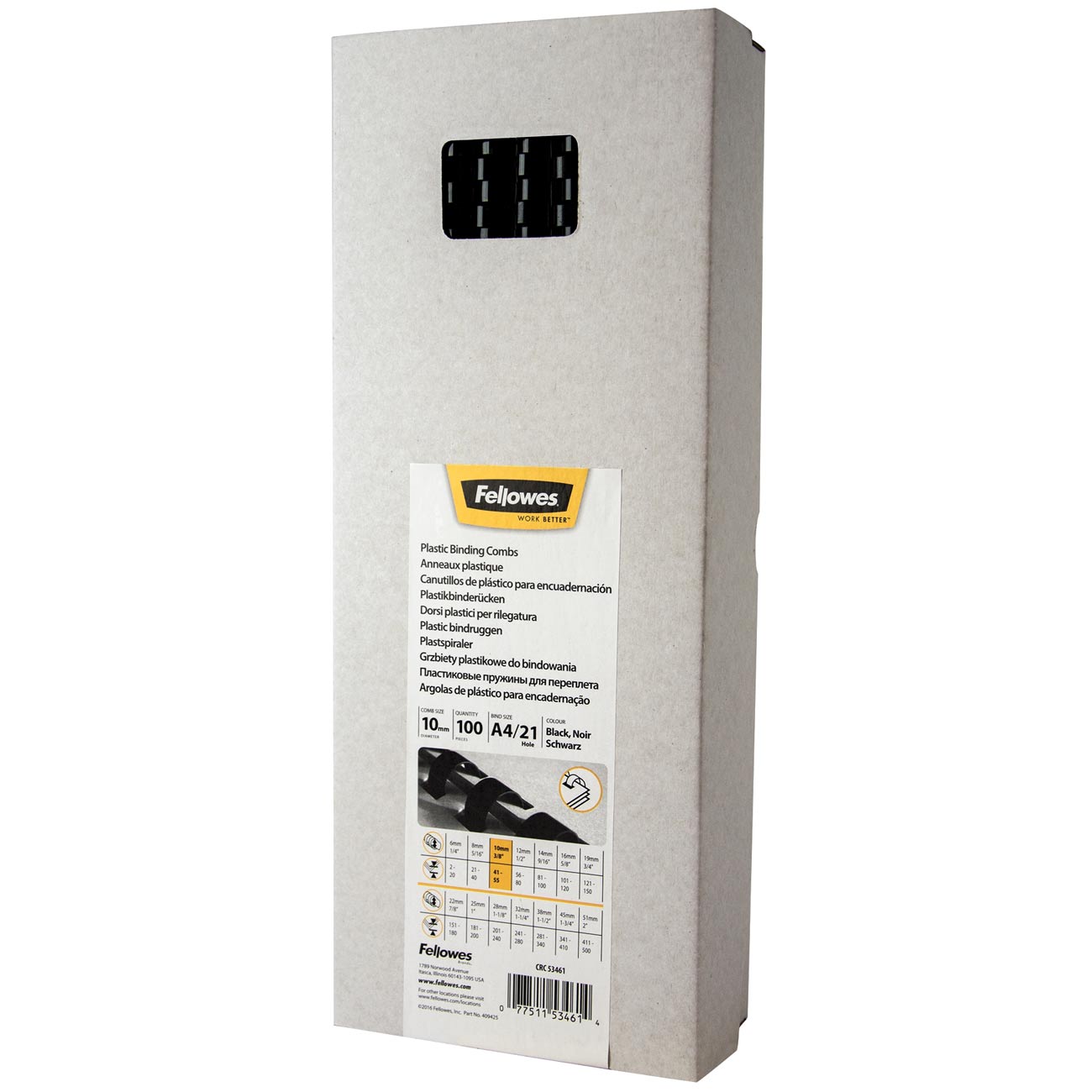 Пружина для переплета Fellowes пластиковая 10 мм. черная, 100 шт