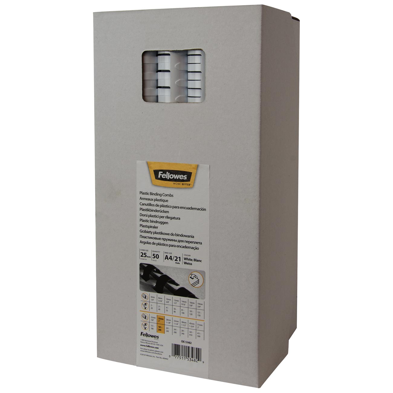 Пружина для переплета Fellowes пластиковая 25 мм. белая, 50 шт
