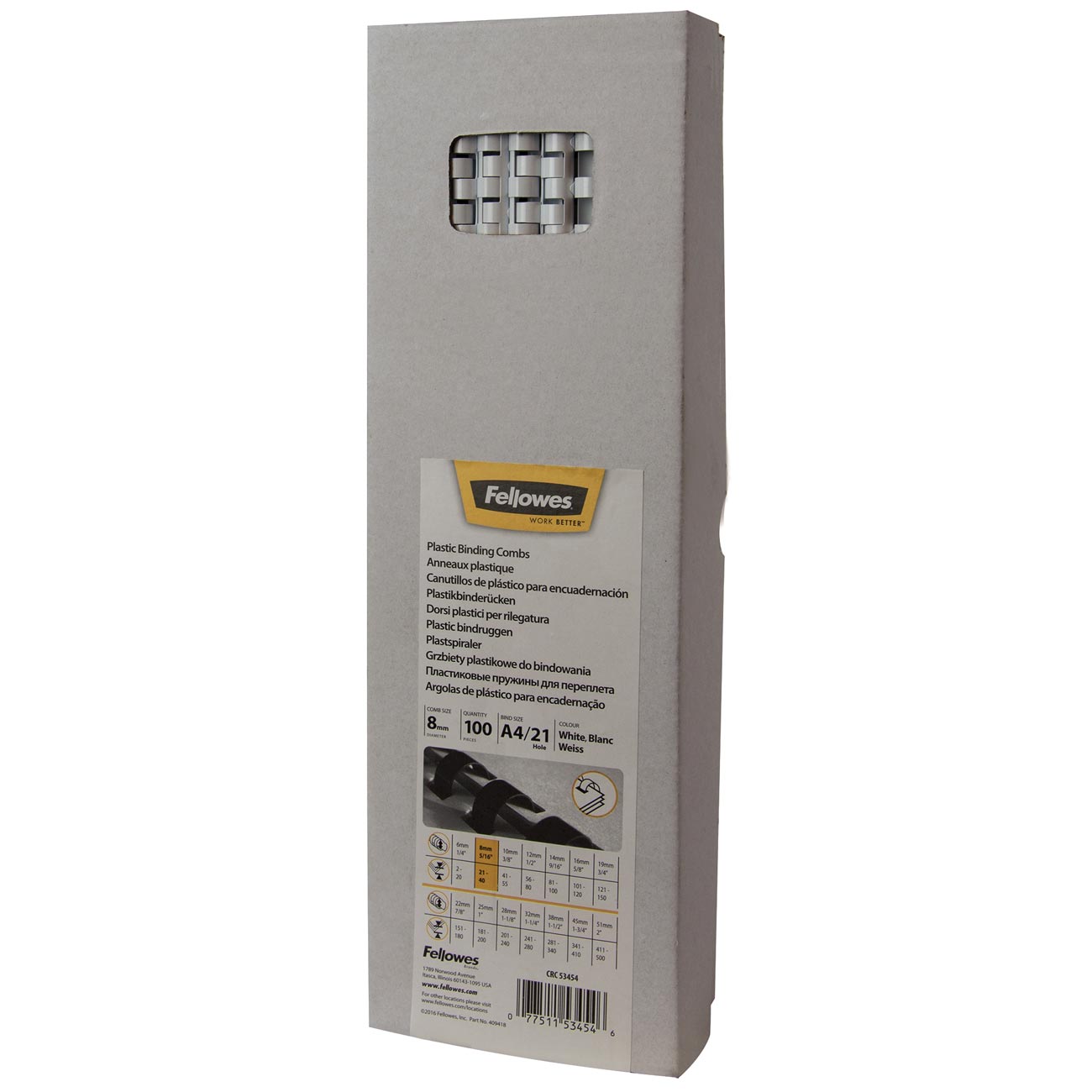 Пружина для переплета Fellowes пластиковая 8 мм. белая, 100 шт