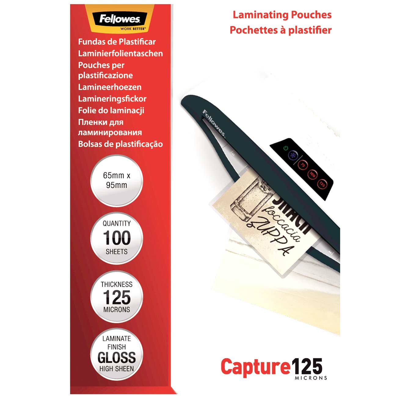 Плёнка для ламинирования Fellowes 65х95 мм 125 мкм, 100 шт.