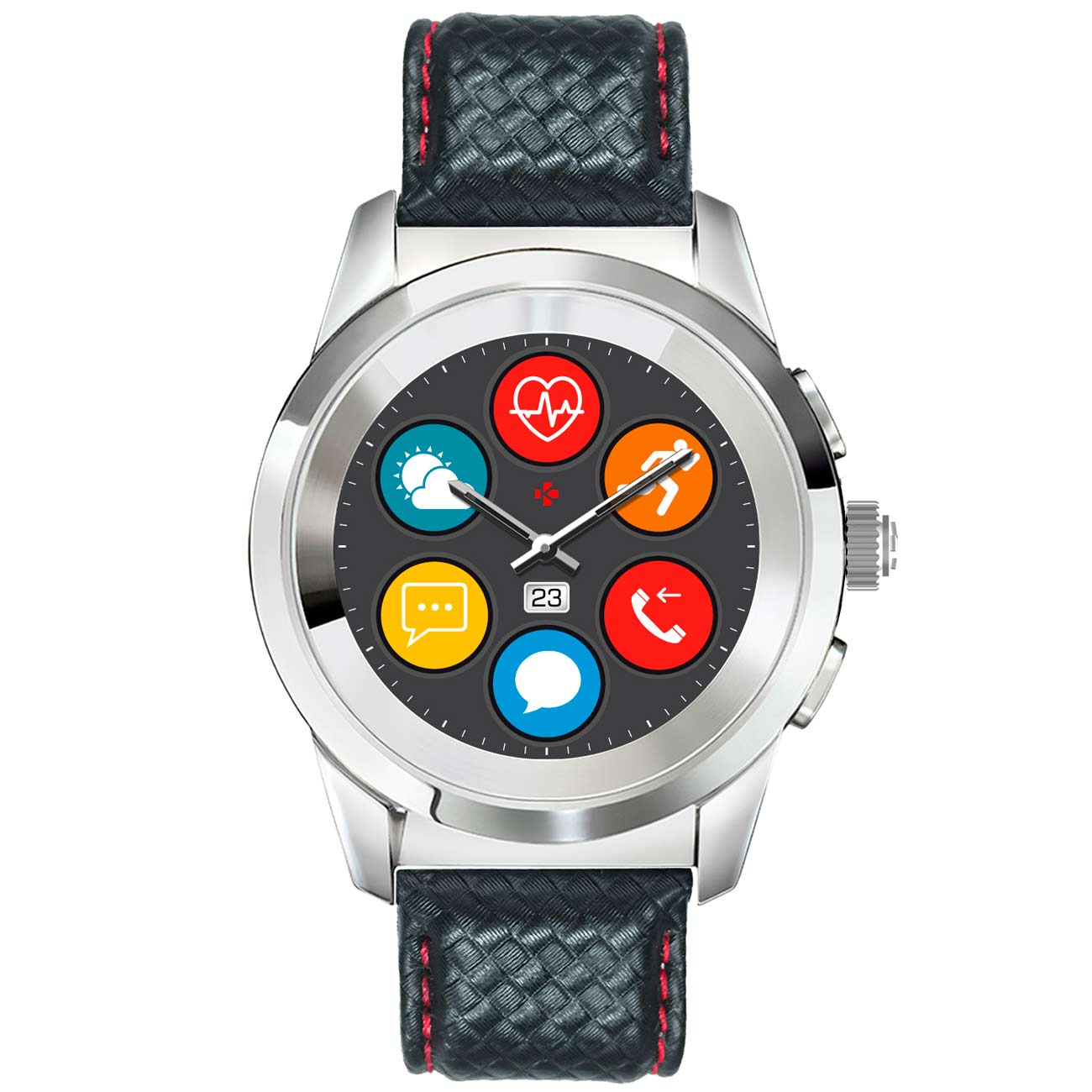 Смарт-часы MyKronoz ZeTime Regular Premium Pol.Silver BlackCarbon красный