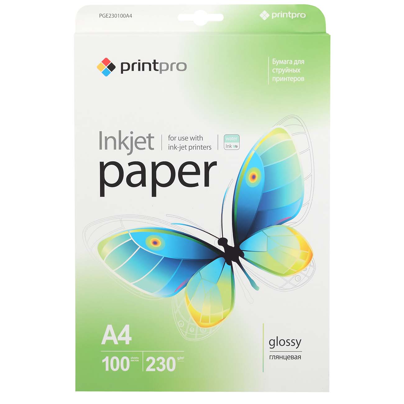 Фотобумага для принтера PrintPro Glossy 230g/m, A4 (PGE230100A4)