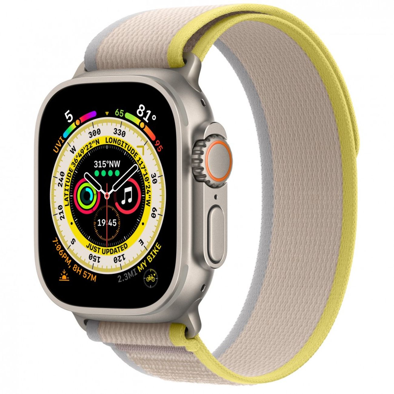 Смарт-часы Apple Watch Ultra 49mm Titanium Case with Yellow/Beige Trail Loop, размер S/M (MNHD3)
