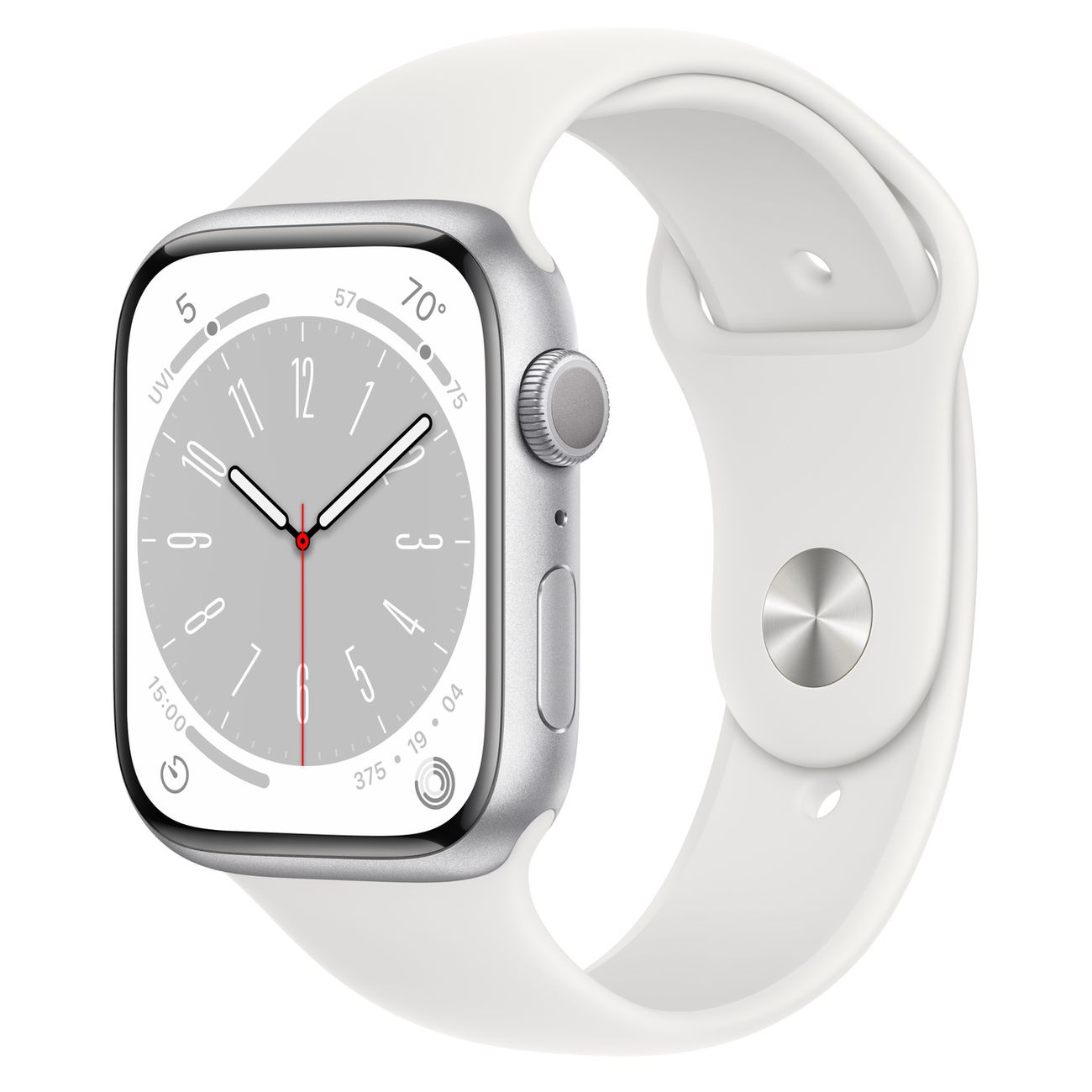 Смарт-часы Apple Watch Series 8 45mm Silver Aluminum Case with White Sport Band, размер S/M (MP6N3) фото