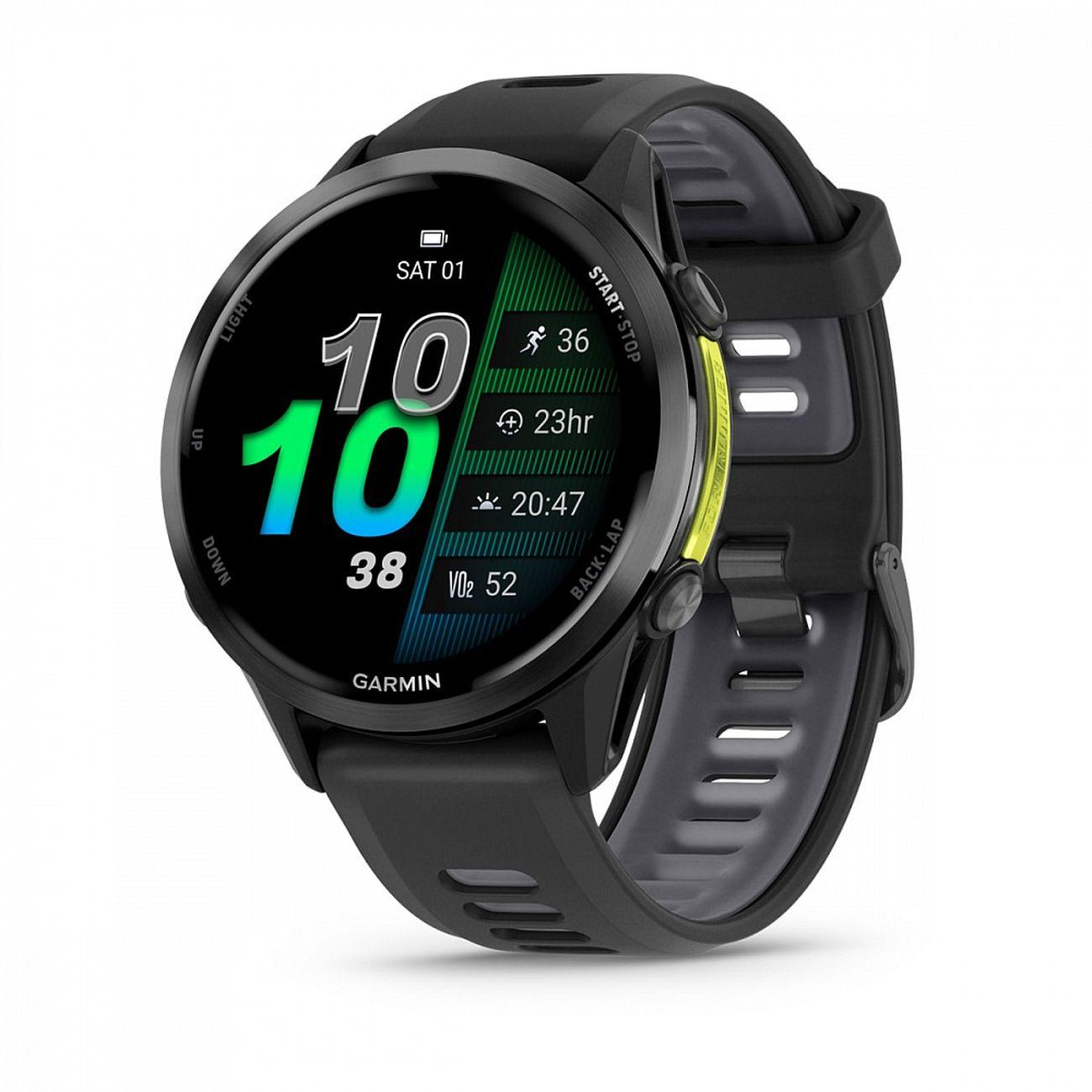 Спортивные часы Garmin Forerunner 970 черный, темно-серый DLC титановый безель, черный ремешок 47мм 010-02969-10