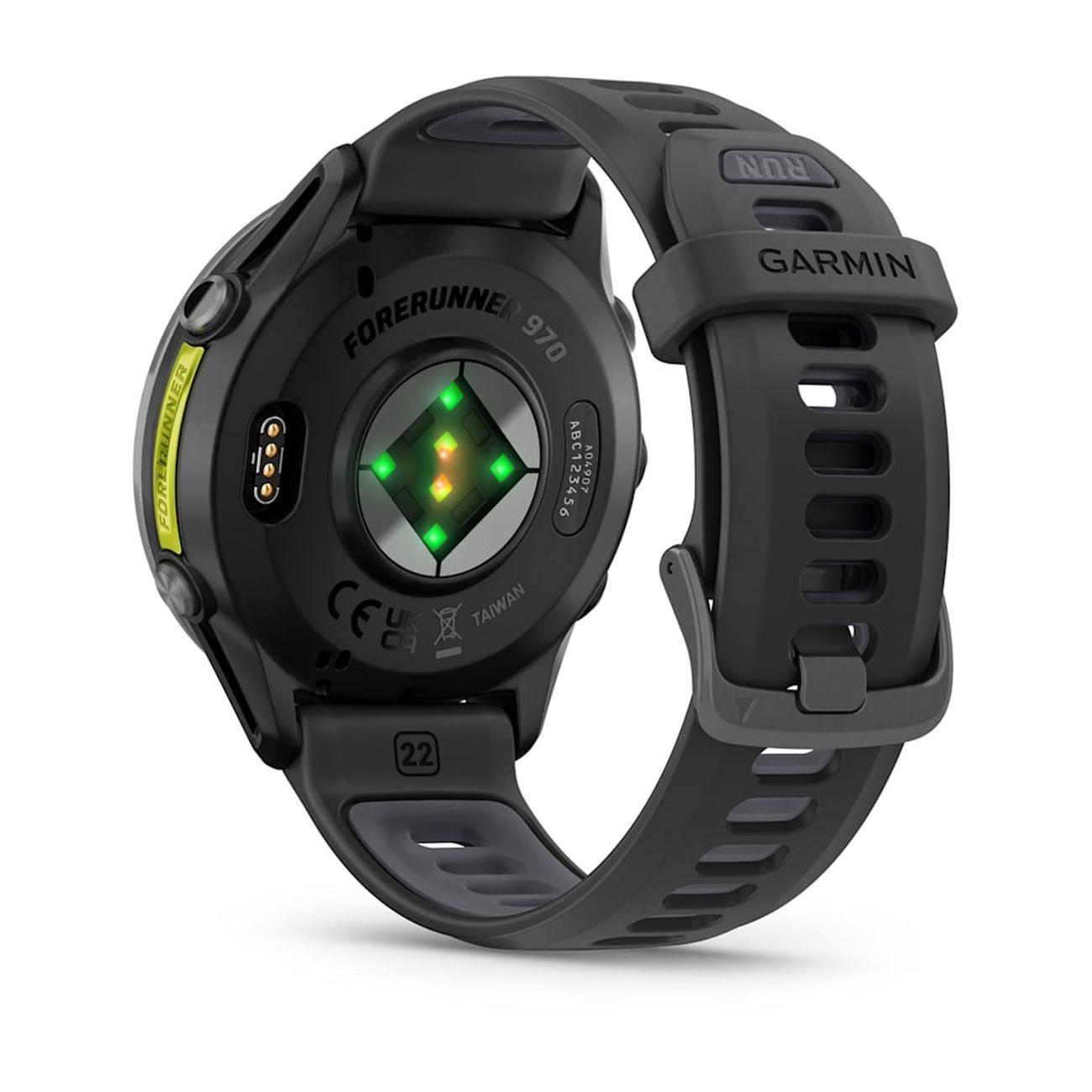 Спортивные часы Garmin Forerunner 970 черный, темно-серый DLC титановый безель, черный ремешок 47мм 010-02969-10
