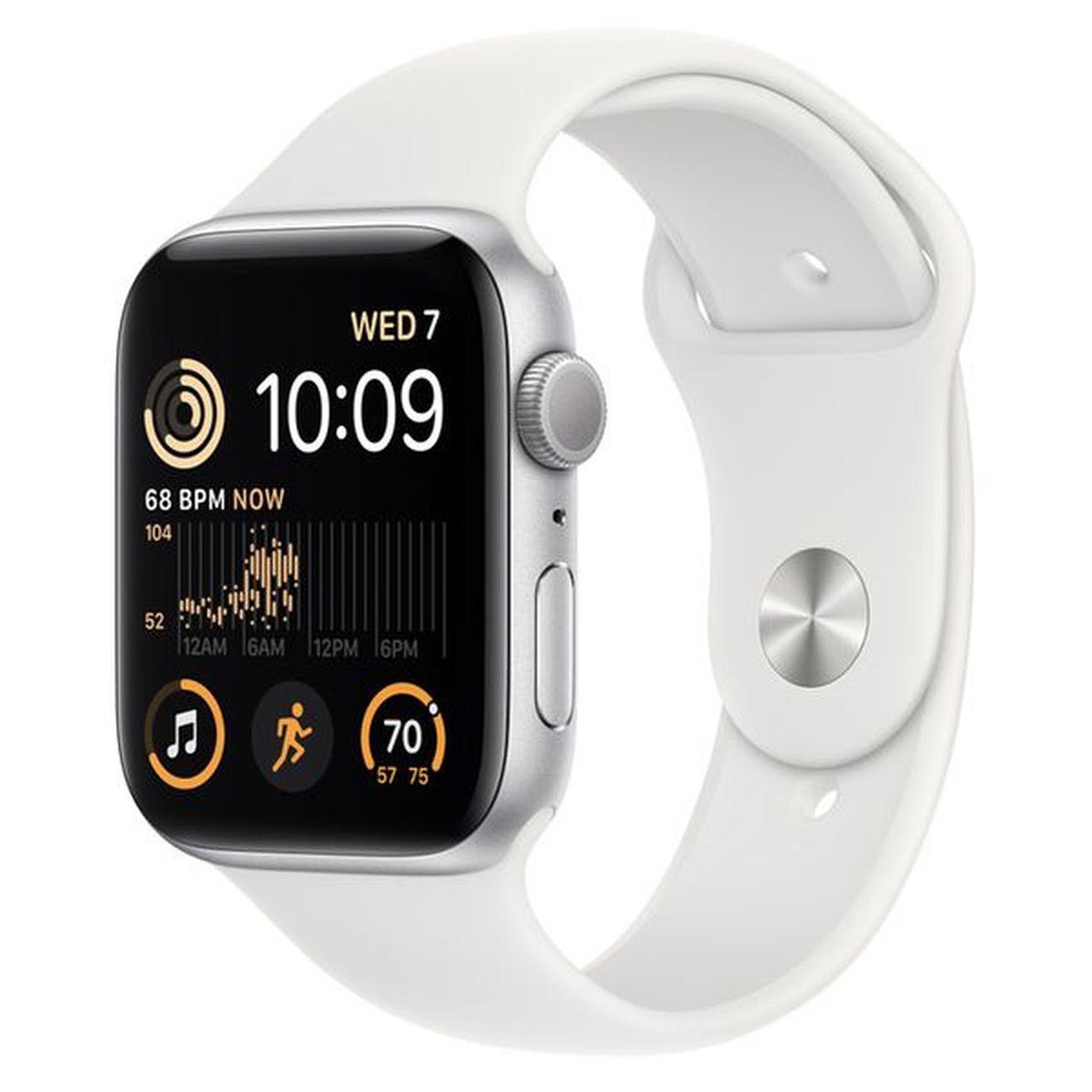 Восстановленные смарт-часы Apple Watch SE 2022 44mm Silver Aluminum Case with White Sport Band, размер S/M (MNTH3), рабочий