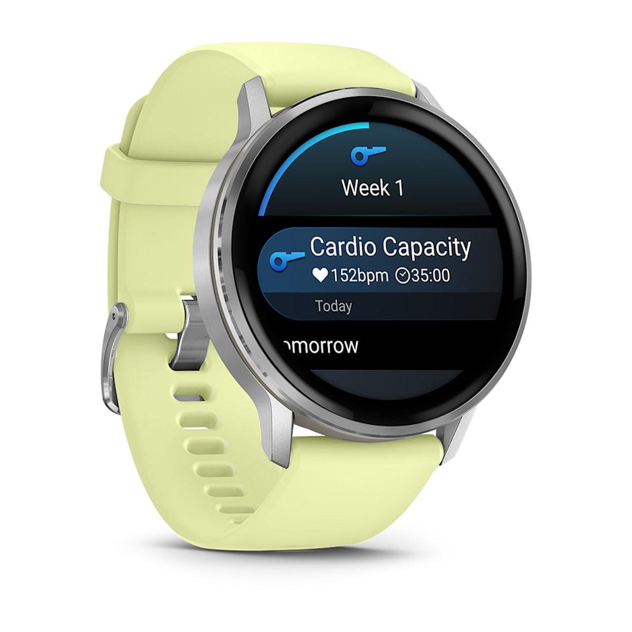 Спортивные часы Garmin Venu 4 серебристый, желтый ремешок 45мм 010-03014-02