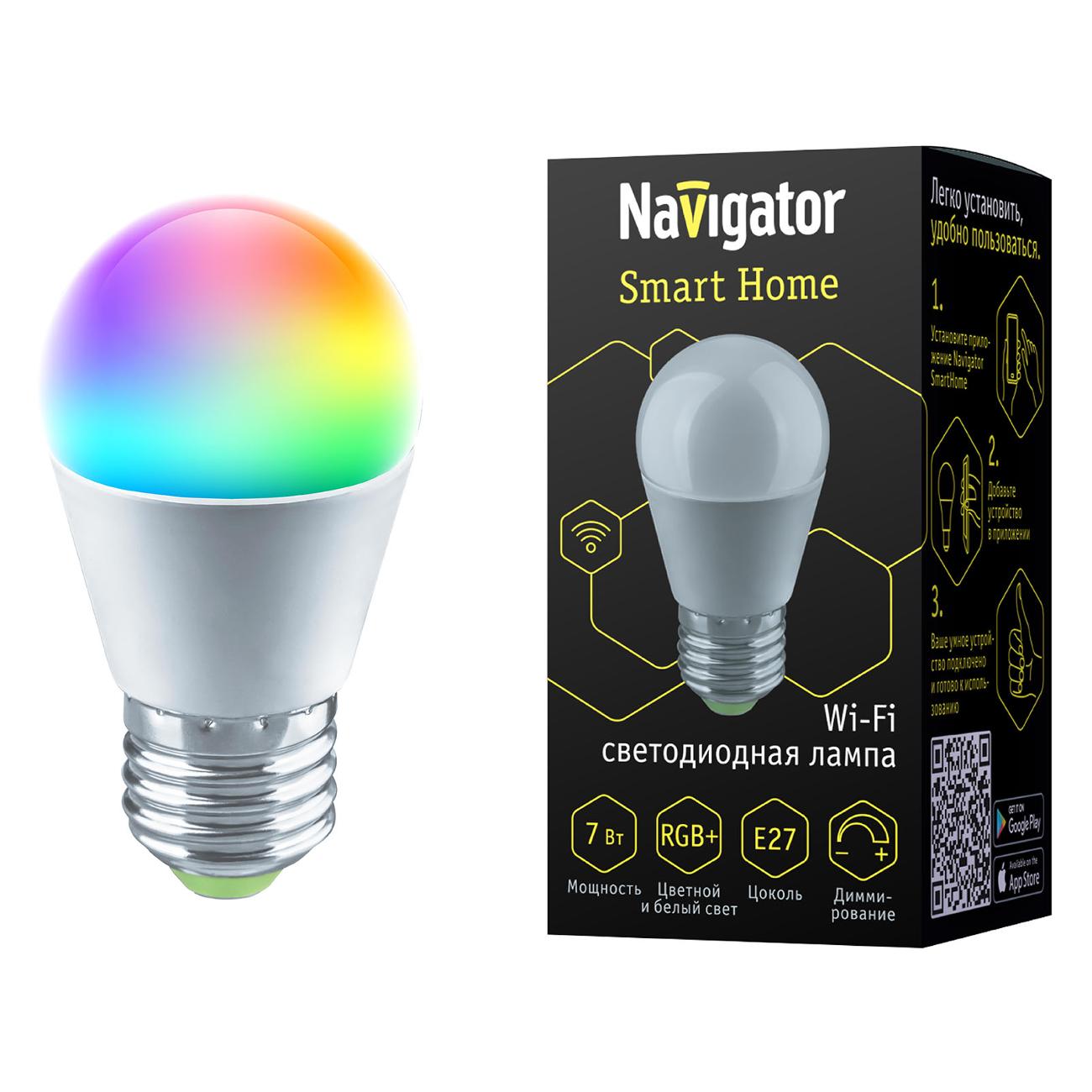 Умная лампа Navigator NLL-G45-7-230-RGBWWW-E27-WIFI