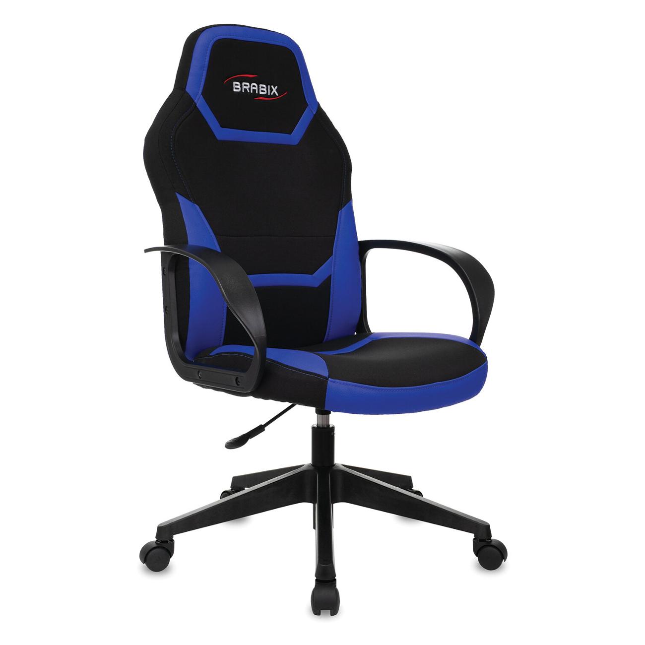 Кресло компьютерное Brabix Alpha GM-018, тк/э/кожа, черн/синее фото