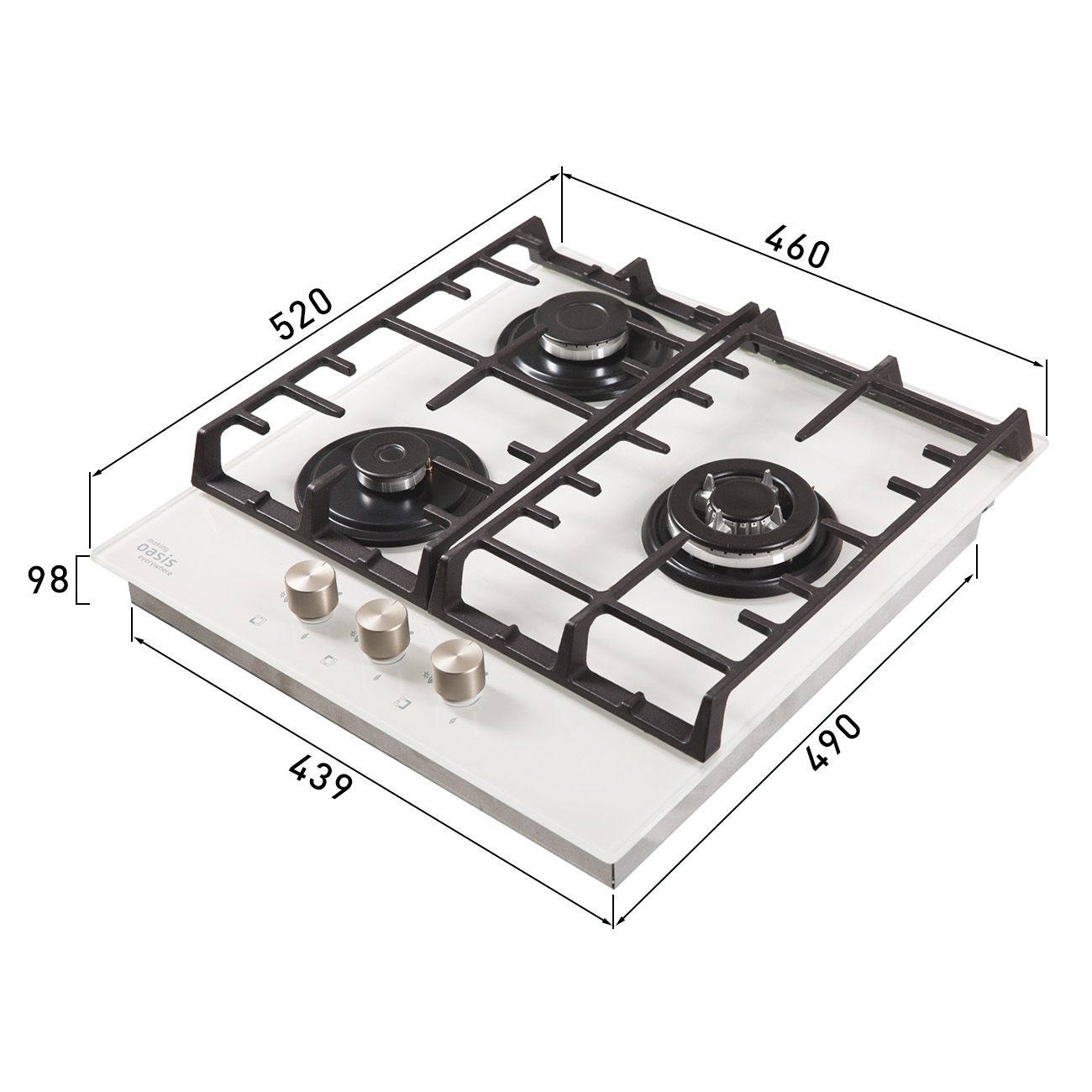 Встраиваемая газовая панель независимая Oasis P-3GWT