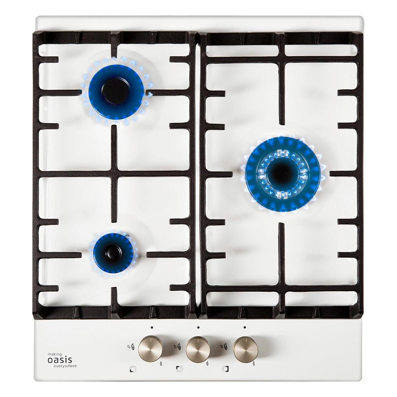 Встраиваемая газовая панель независимая Oasis P-3MWT белая фото