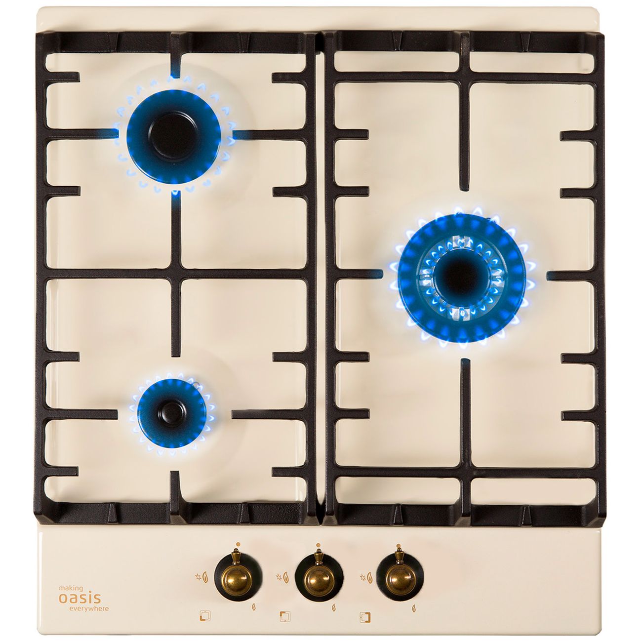 Встраиваемая газовая панель независимая Oasis P-3MRT бежевая