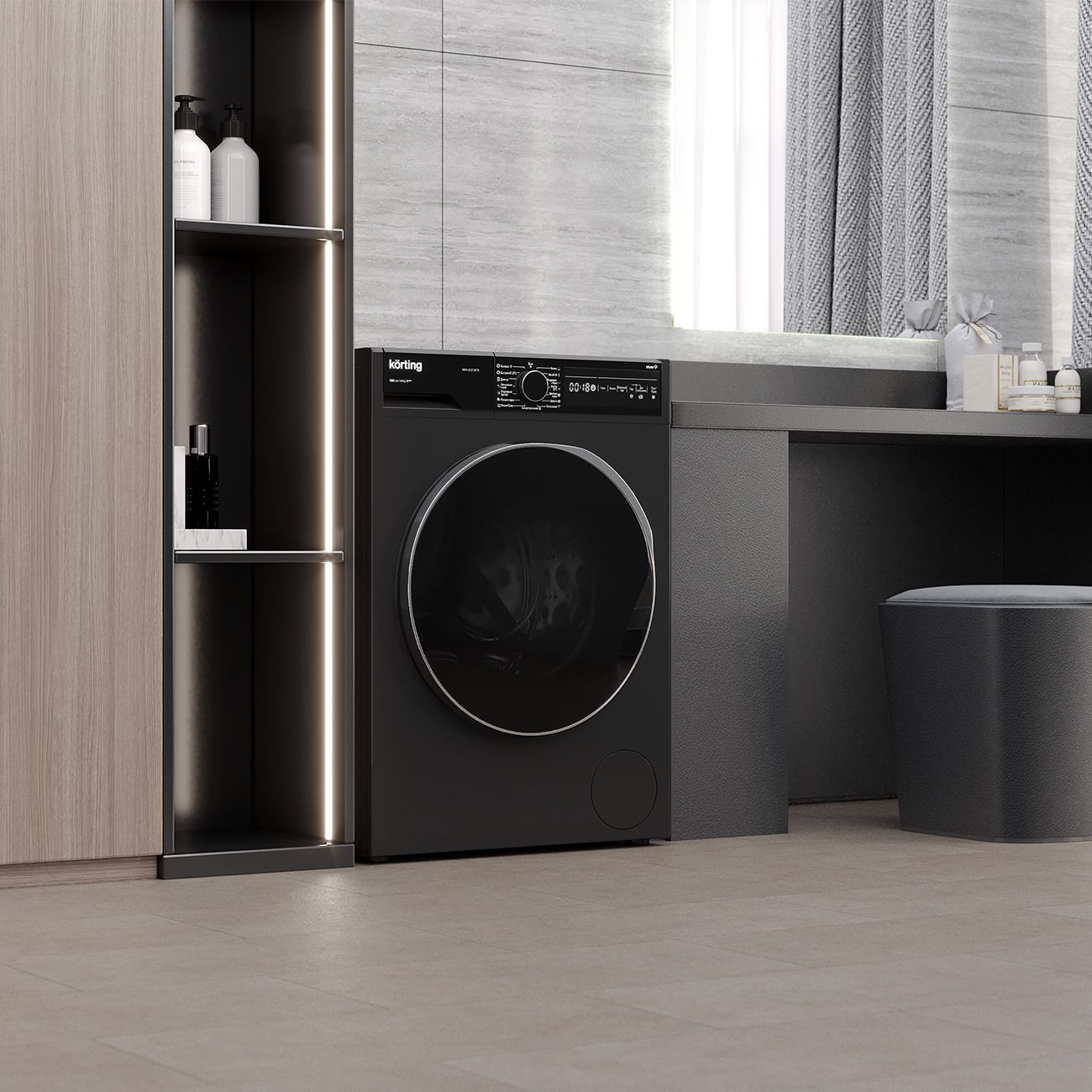 Стиральная машина узкая Korting KWM 42LS1267 N черный