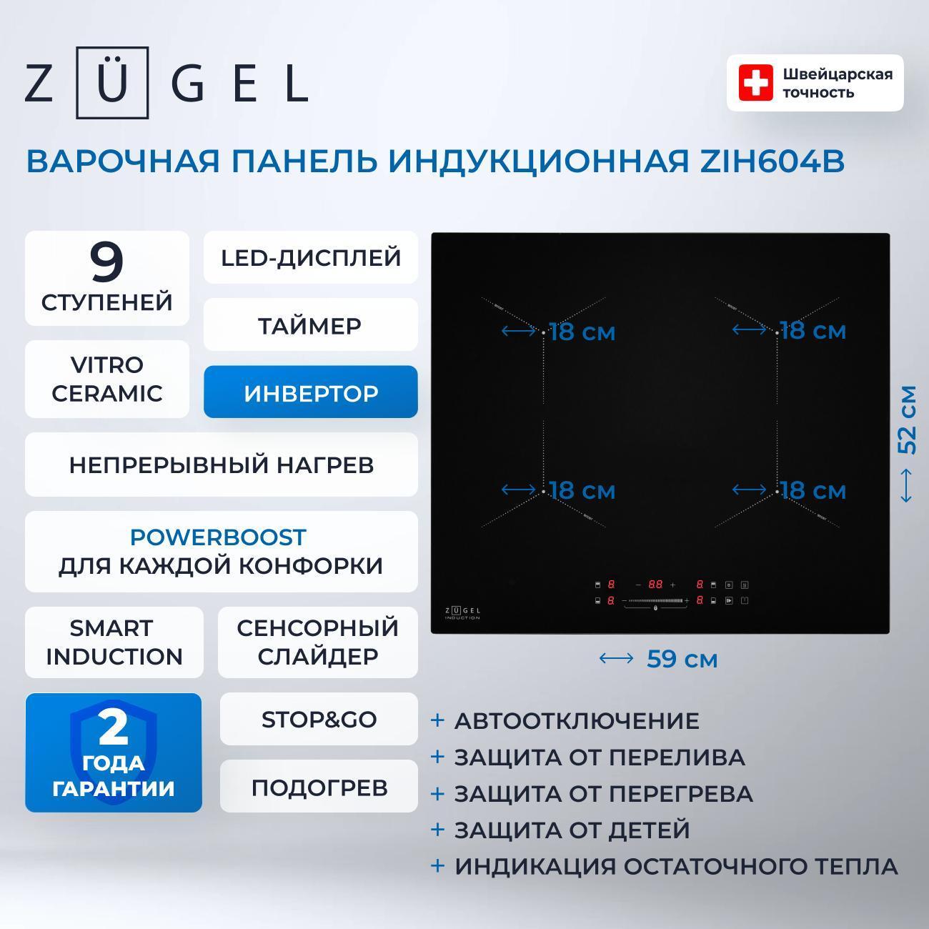 Встраиваемая индукционная панель независимая ZUGEL ZIH604B фото