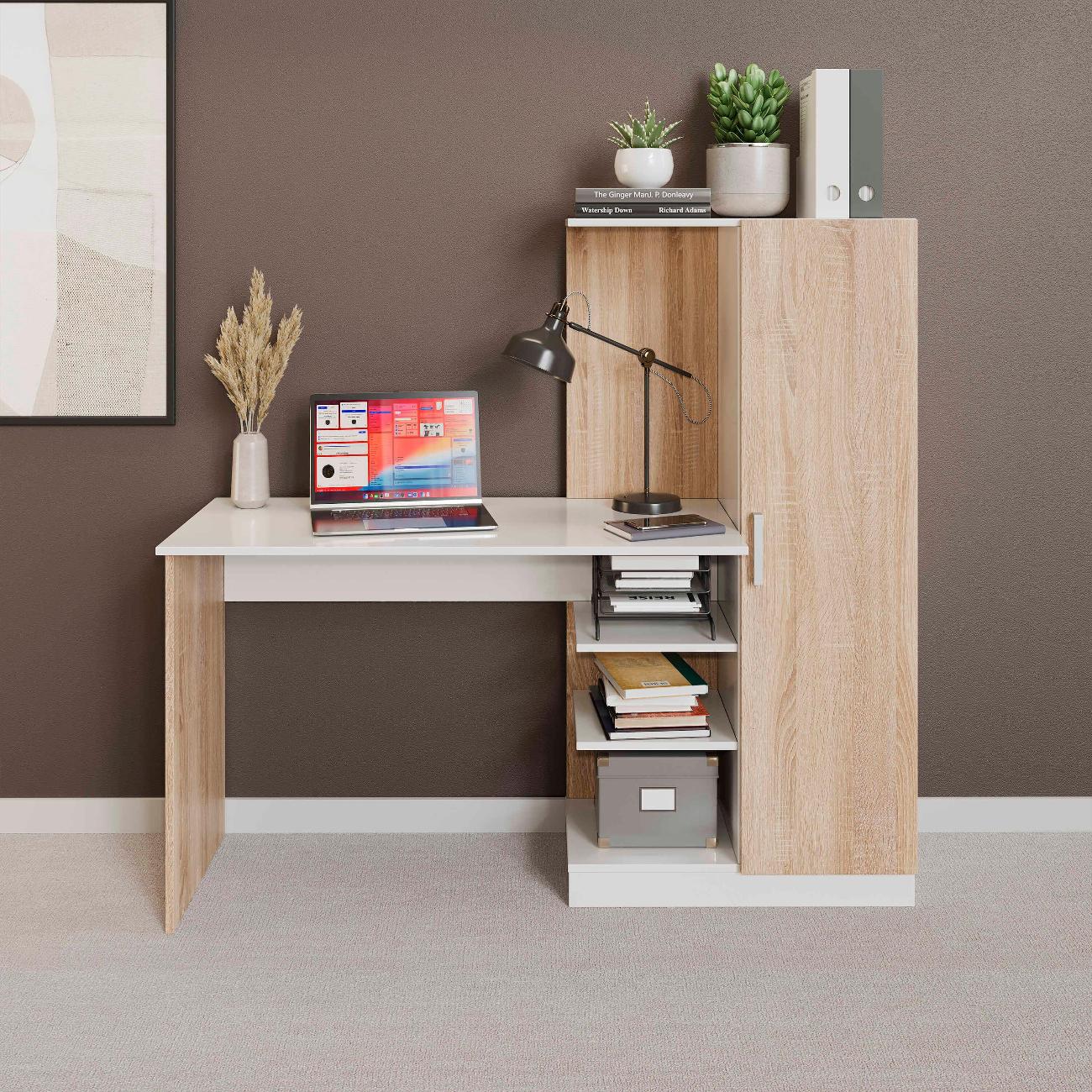 Стол компьютерный Трия Бейсик Дуб Сонома Белый