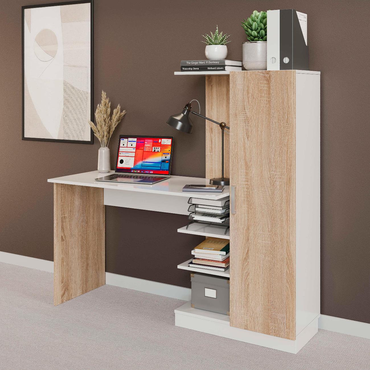 Стол компьютерный Трия Бейсик Дуб Сонома Белый