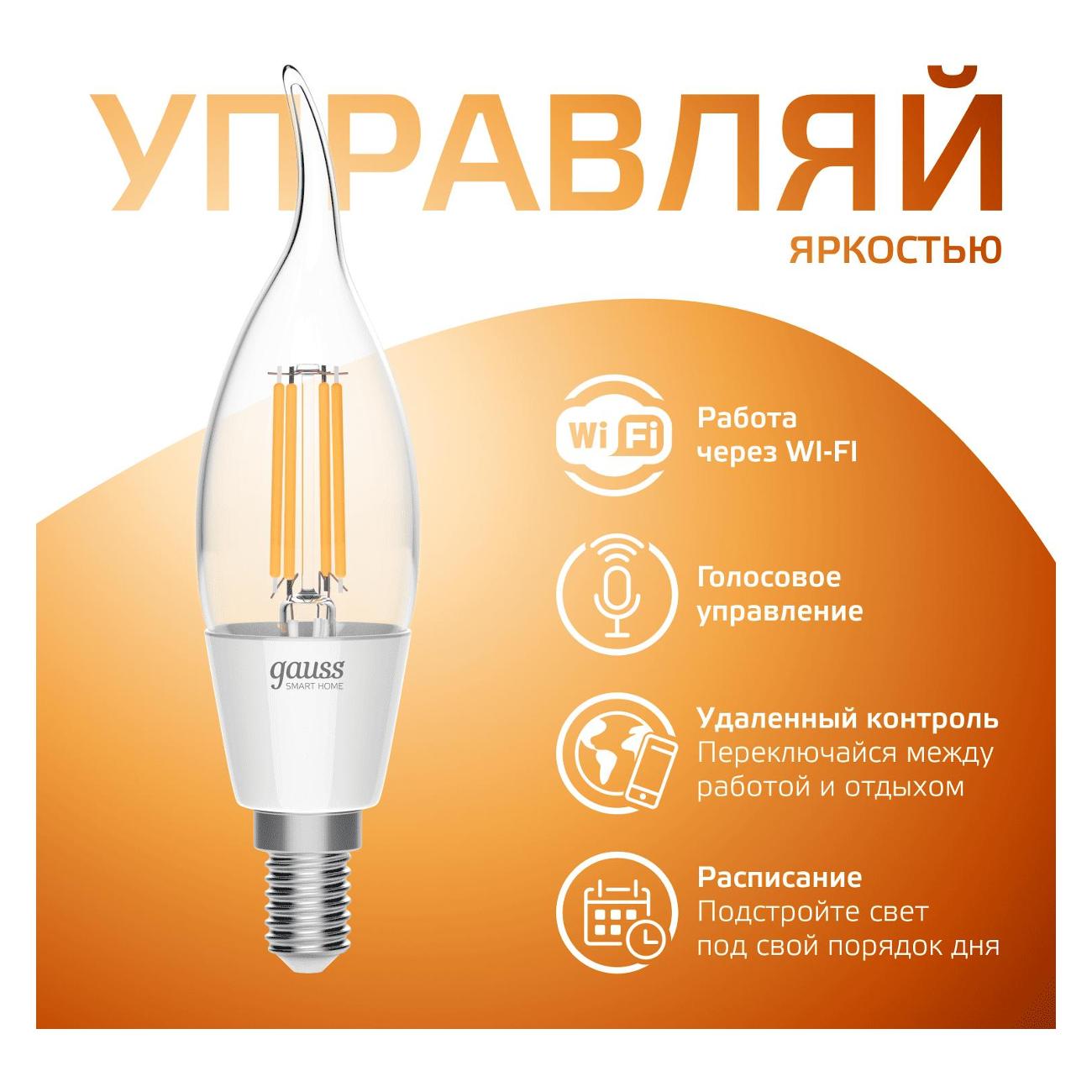Умная лампочка Gauss Smart Home DIM E14 CF35 4,5W
