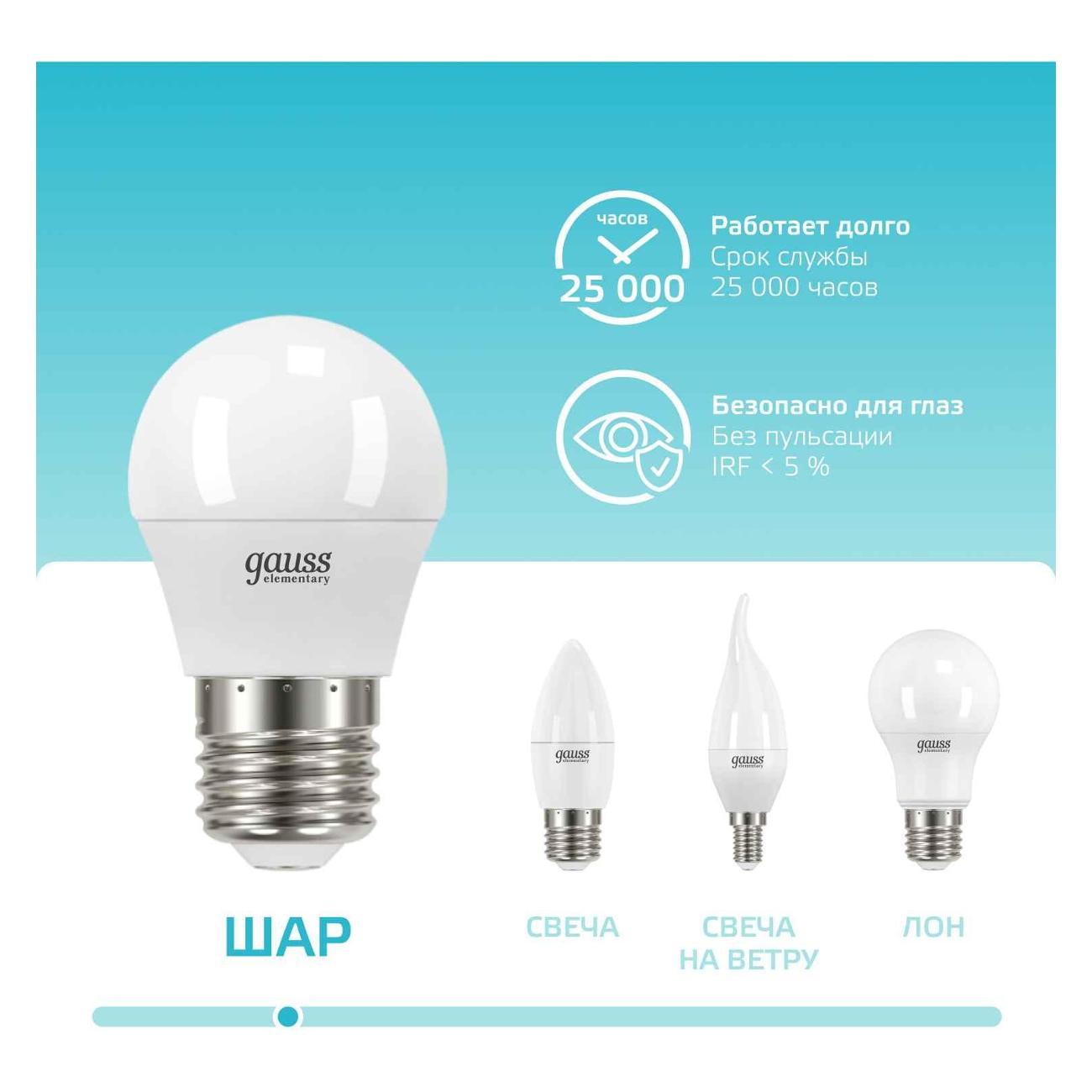 Лампа Gauss Elementary Шар 12W 920lm 4100K Е27 LED