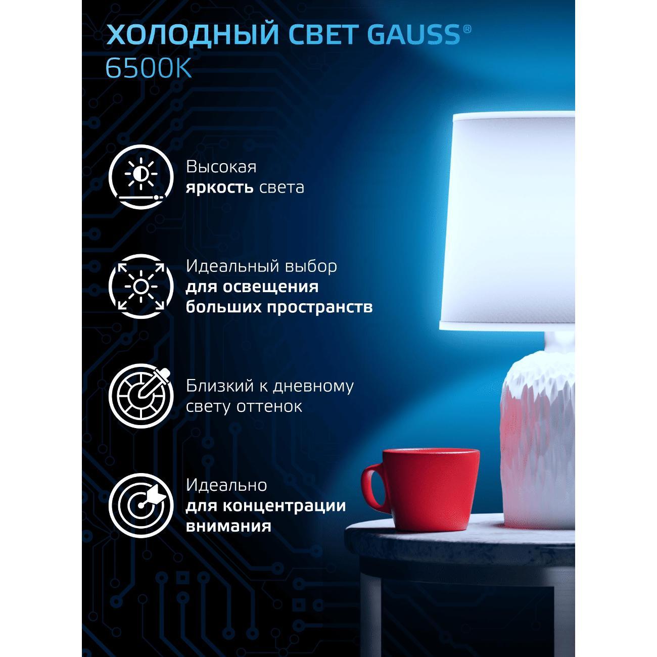 Лампа Gauss Шар 9.5W 950lm 6500K E27 LED  (10 шт.)