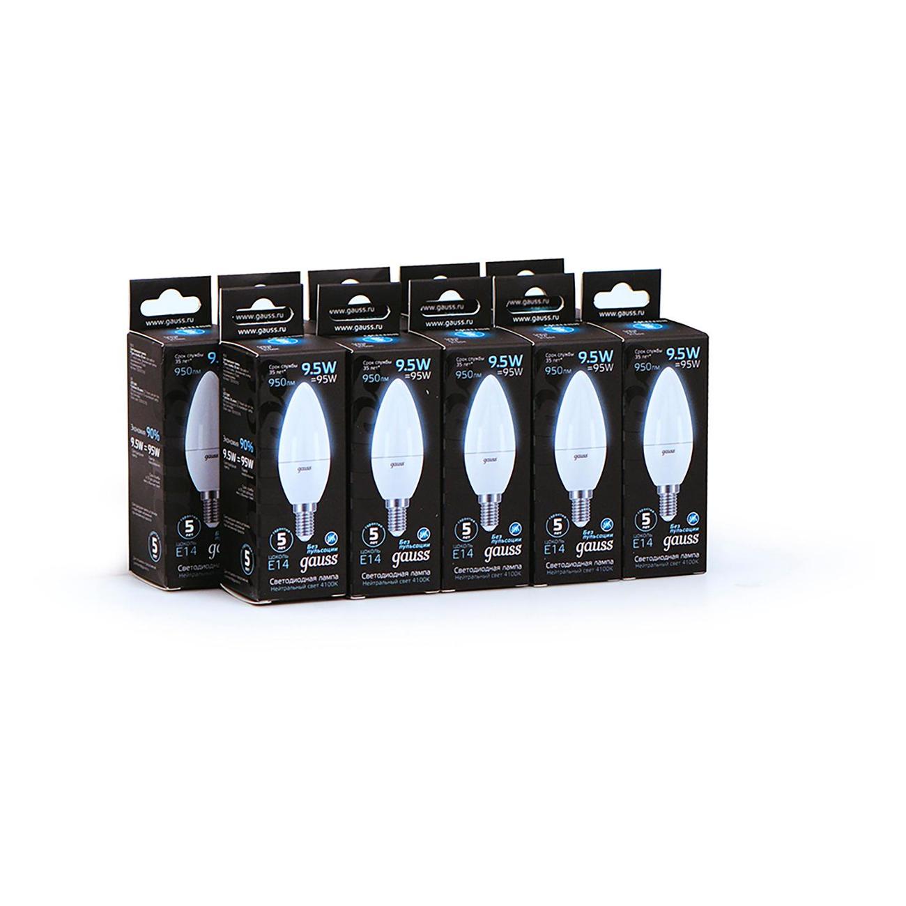 Лампочка Gauss Свеча 9.5W 950lm 4100К E14 LED  (10 шт.)
