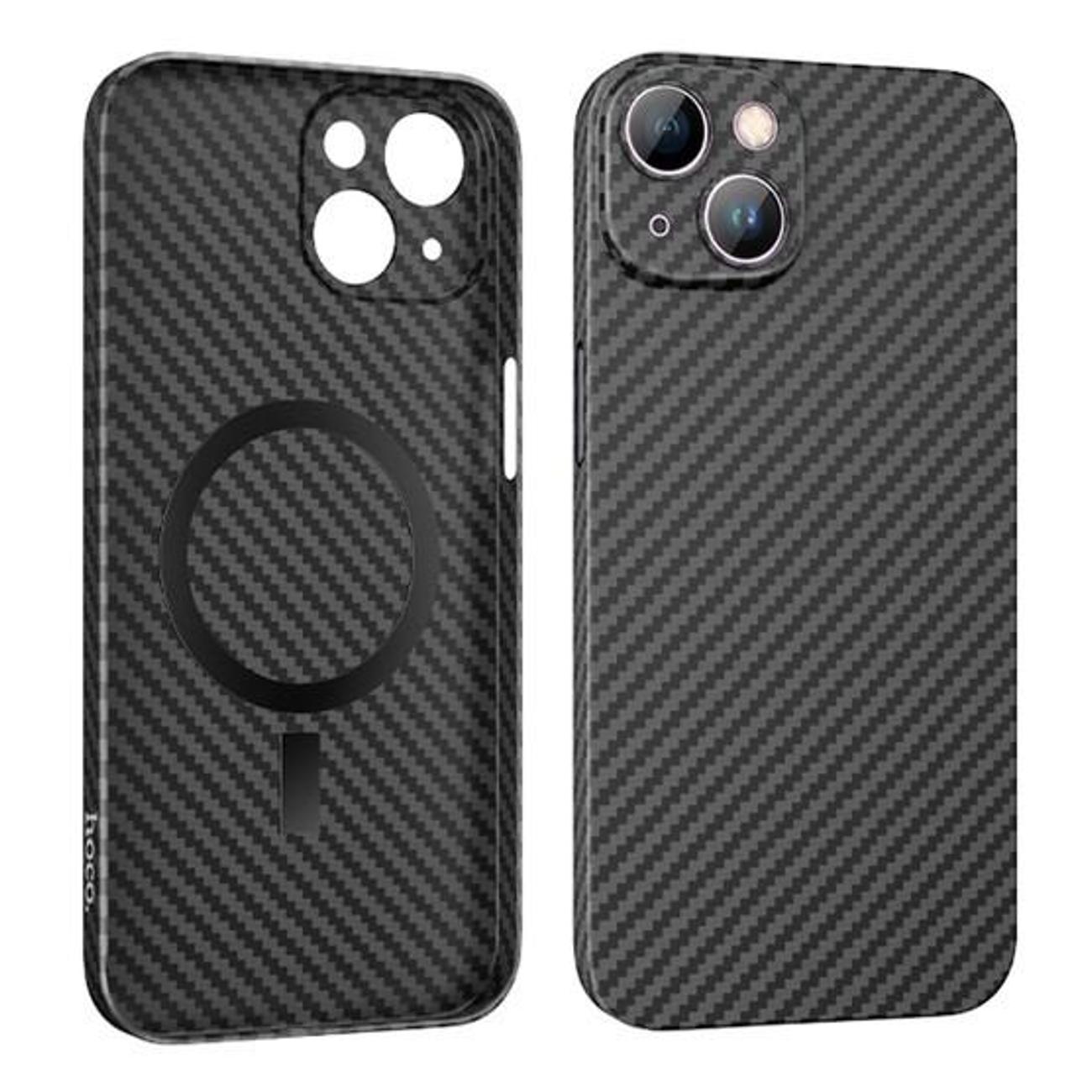 Чехол Hoco для iPhone 14 Plus кевлар. текст, MagSafe черный