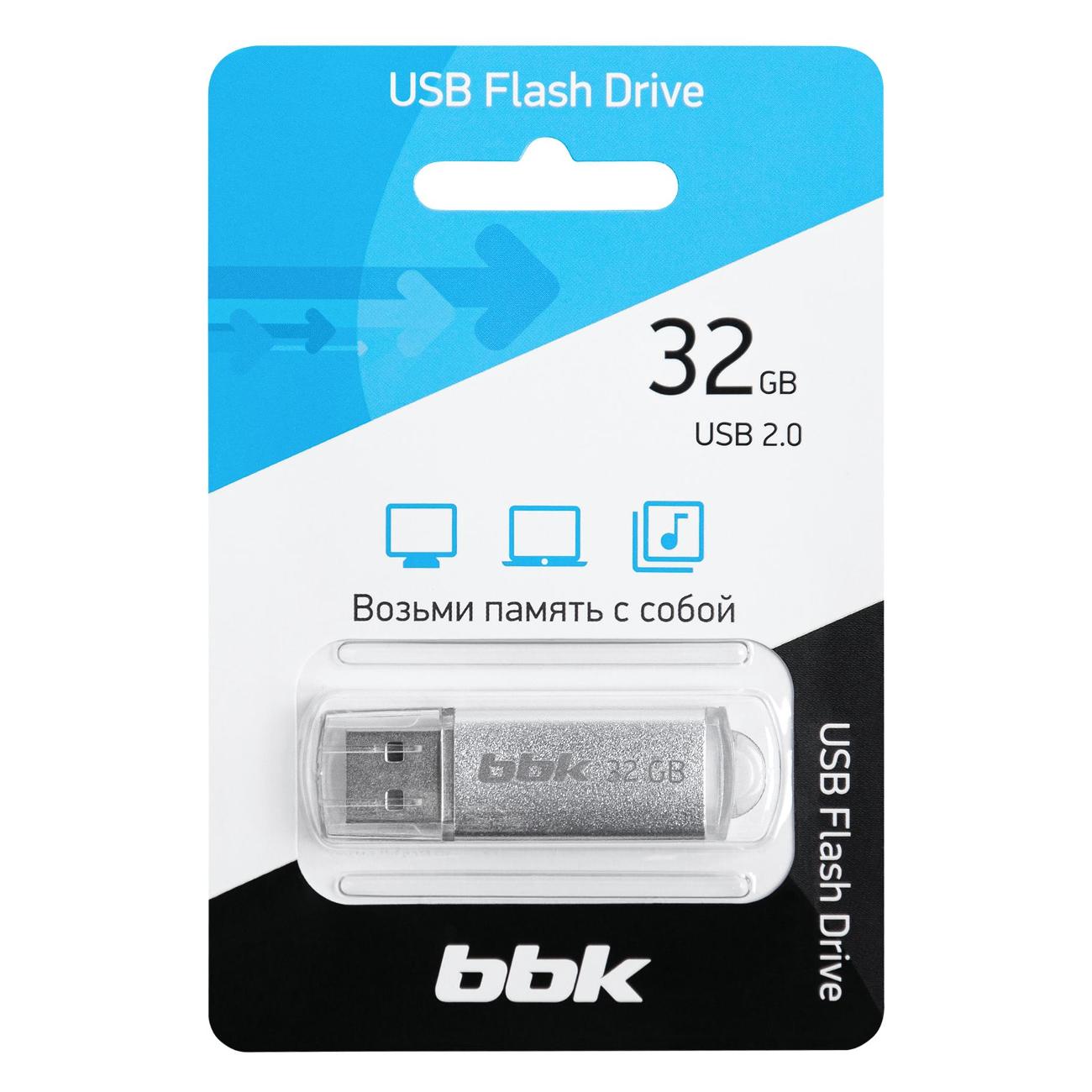 Флэш диск USB BBK 32GB 032G-RCT серебристый