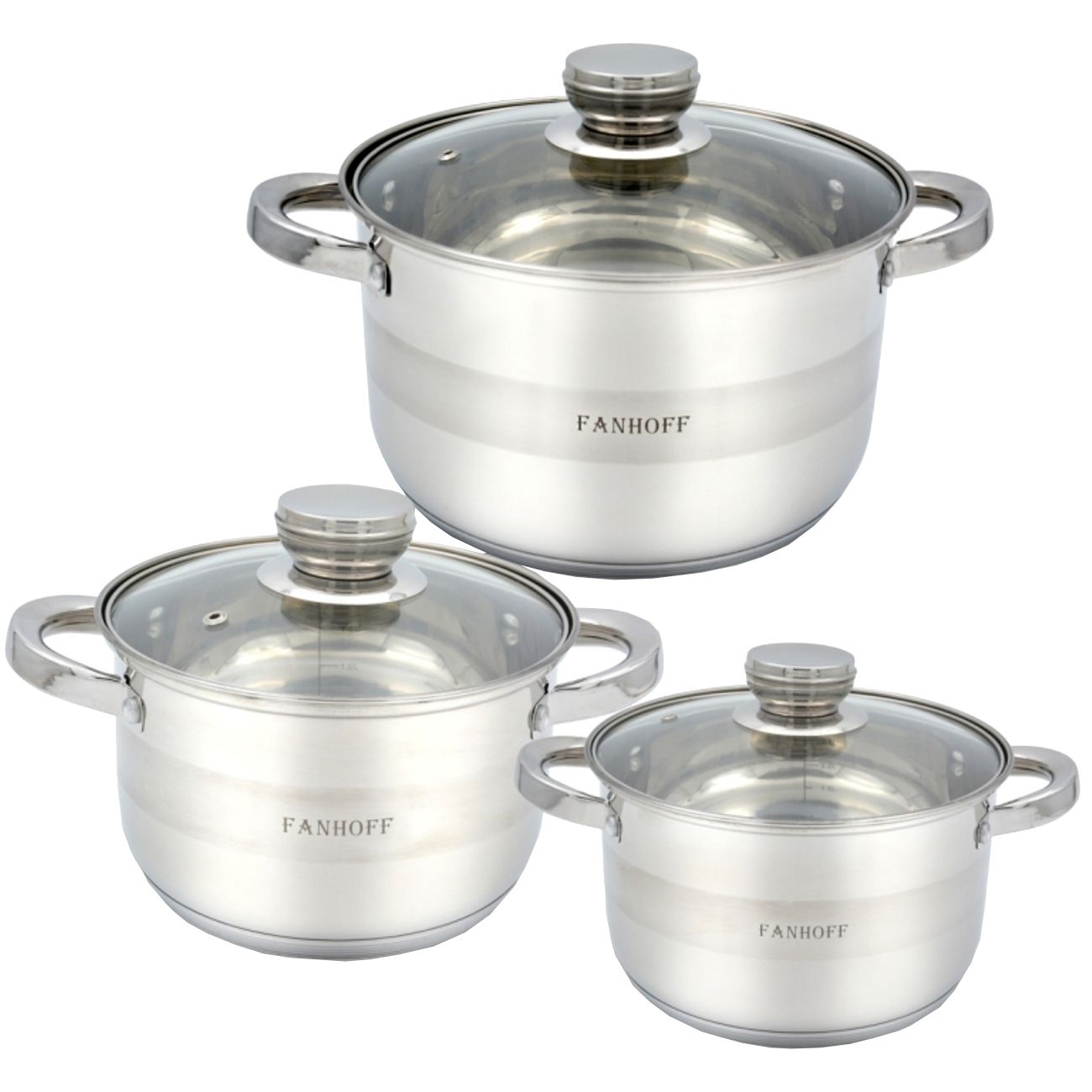 Набор кастрюль Fanhoff FH-52514 (6пр.) 2,9л/3,9л/5,1л