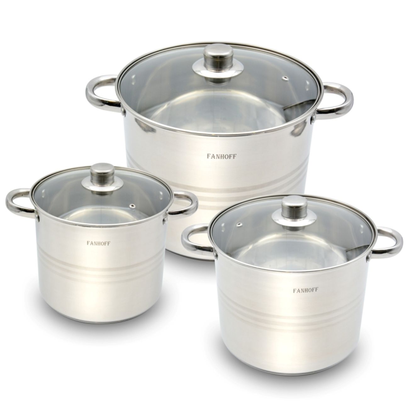 Набор кастрюль Fanhoff FH-68439 (6пр.) 6,7л/8,5л/10,5л