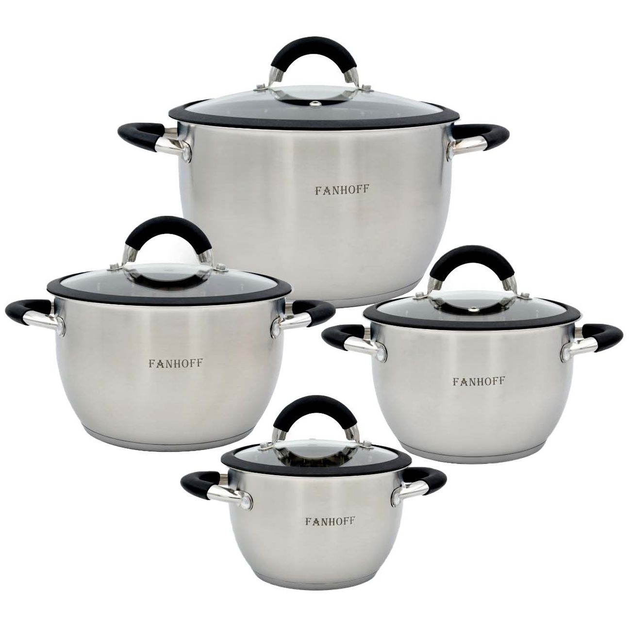 Набор кастрюль Fanhoff FH-68440 (8пр.) 2,1л/2,9л/3,9л/6,5л