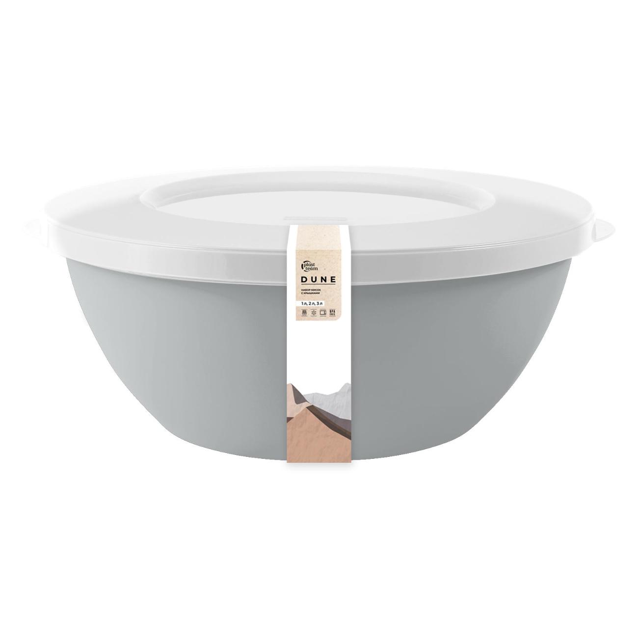 Набор мисок Plast Team Dune с крышками 3 шт. (3л/2л/1л) серый шторм