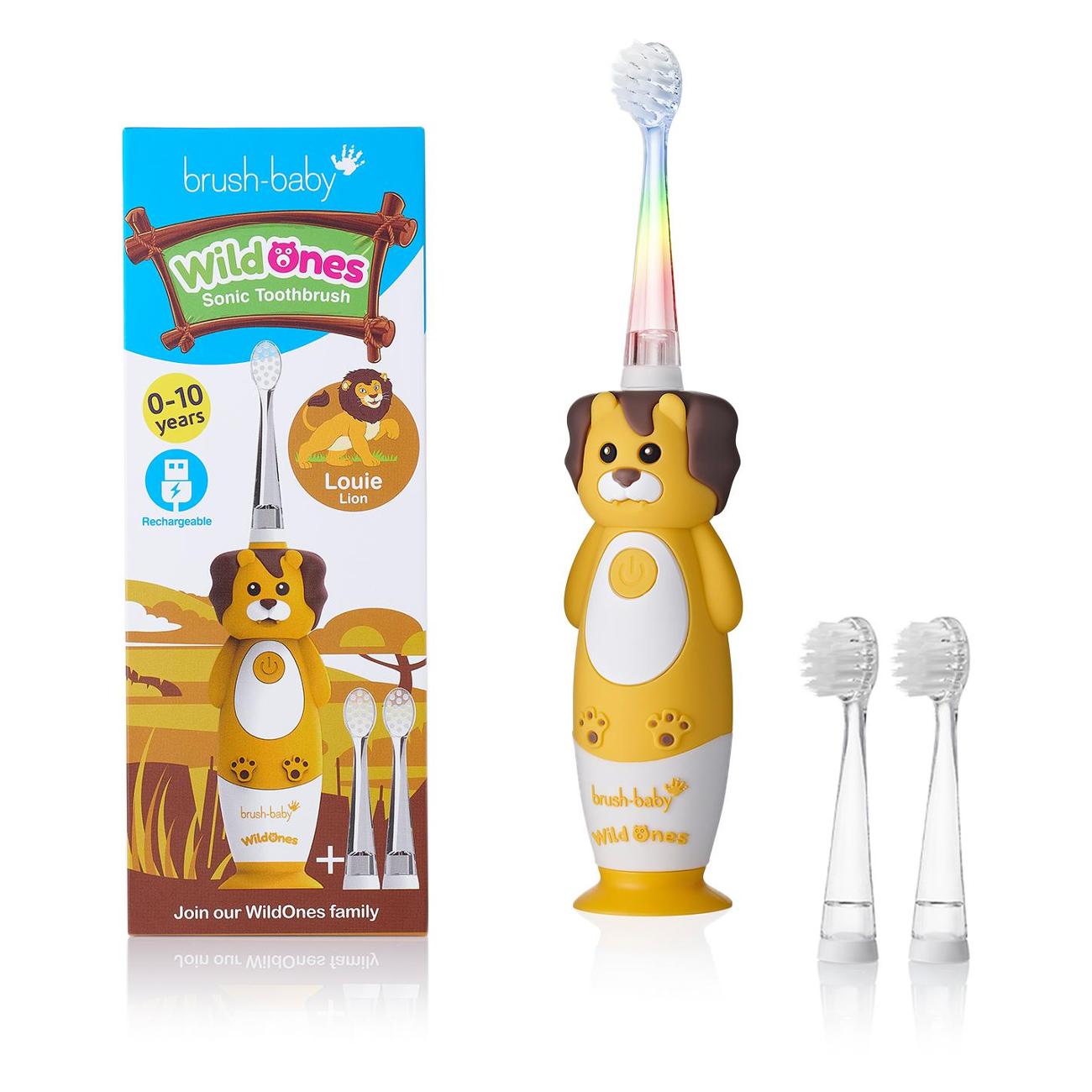 Электрическая зубная щетка Brush-Baby Sonic WildOnes Лев желтая