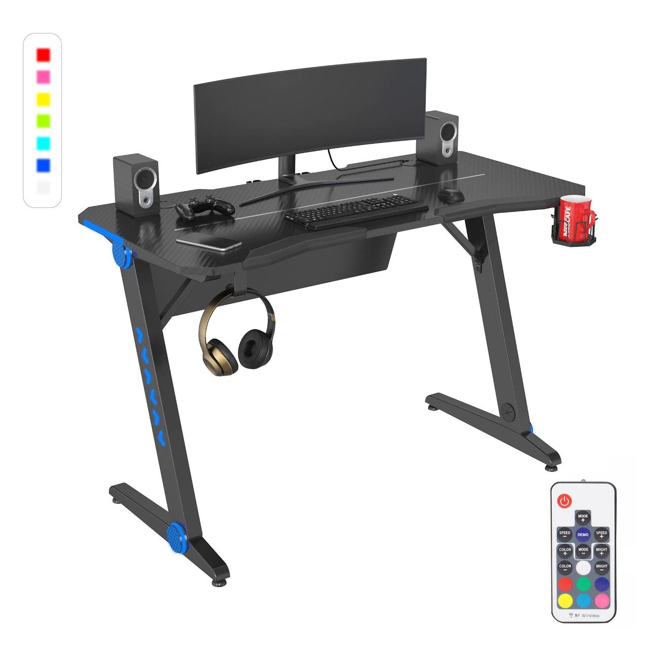 Стол компьютерный игровой Cactus CS-GTIZ-BK-CARBON-RGB МДФ карбон каркас черный