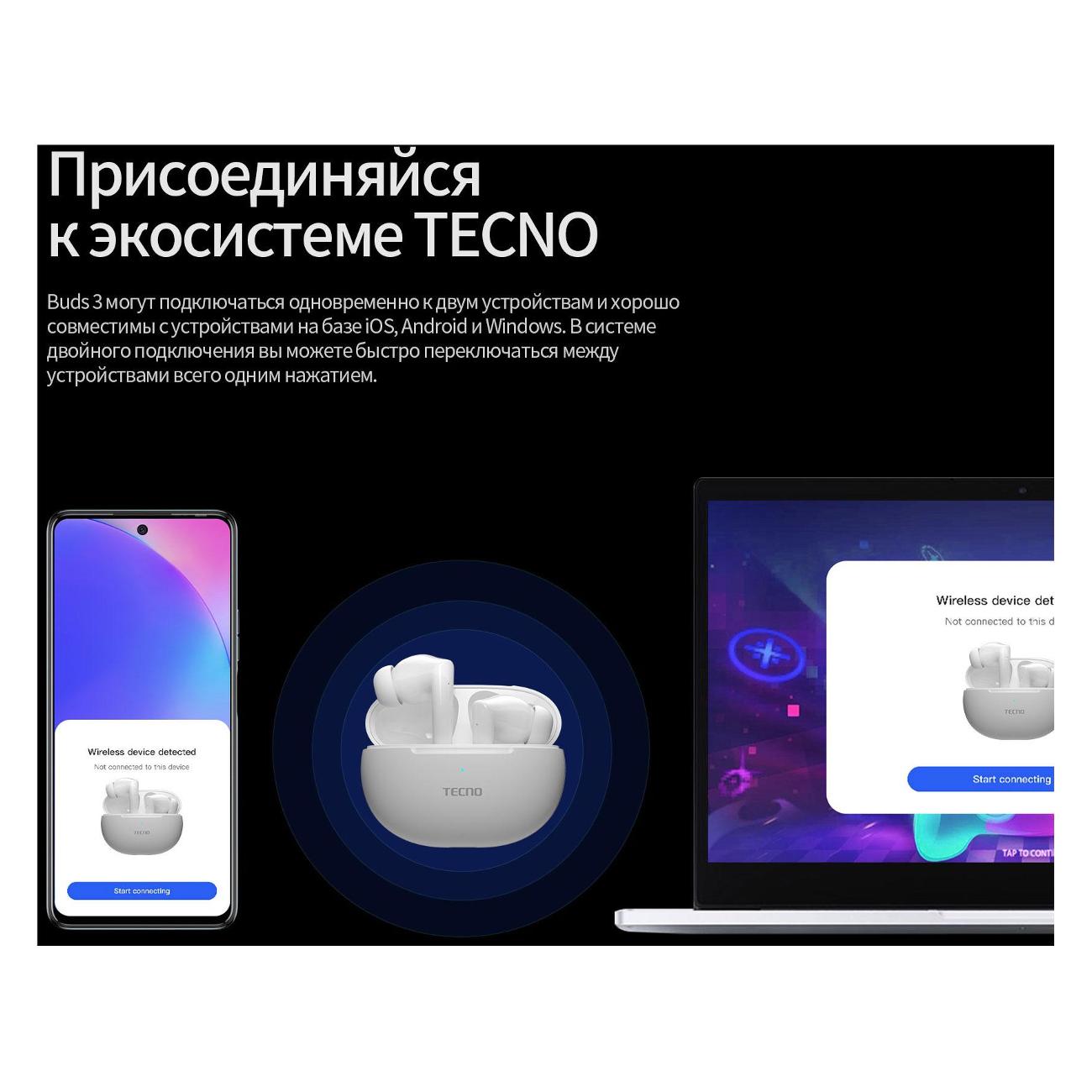 Наушники True Wireless Tecno Buds3 White (BD03)