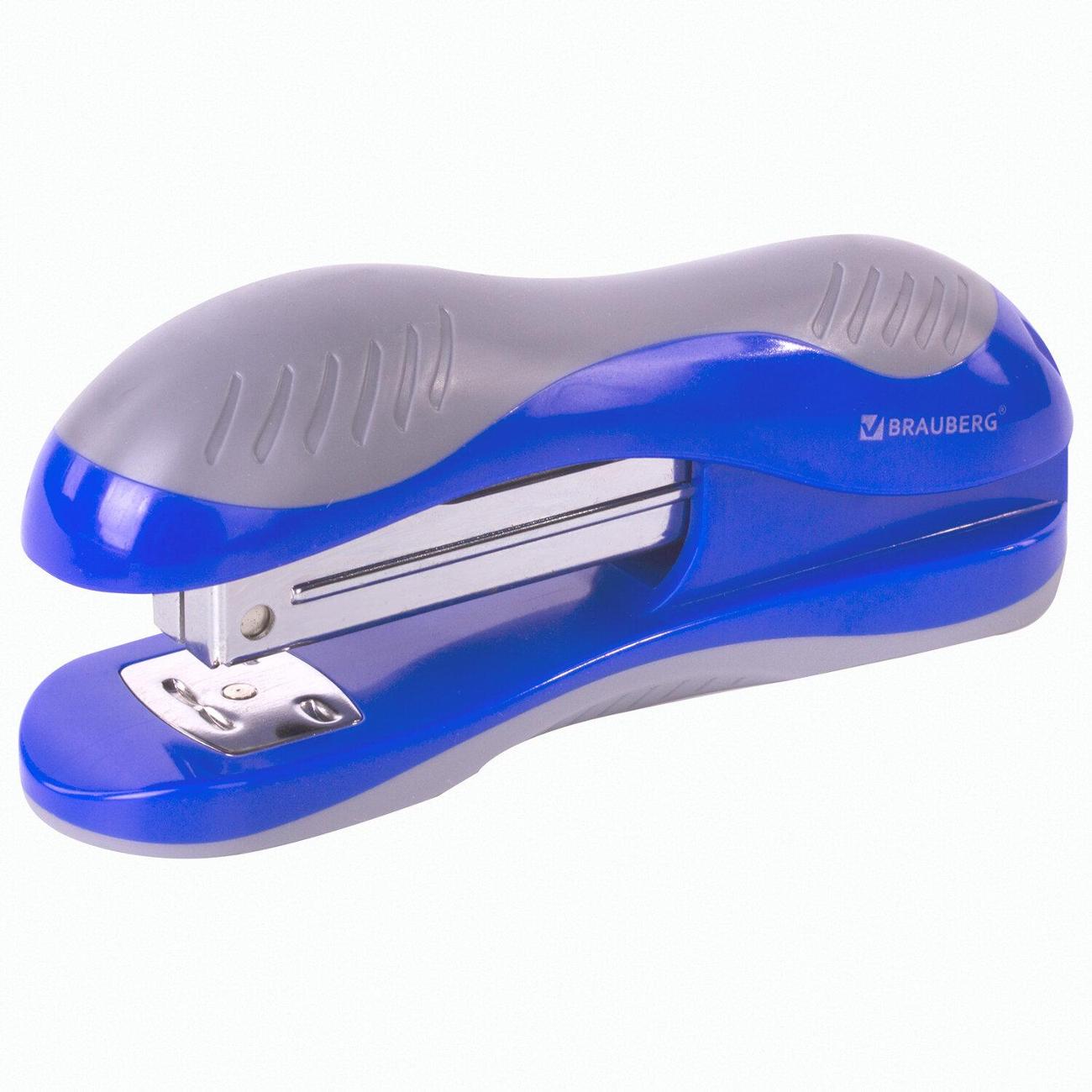 Степлер канцелярский Brauberg 229689 серый синий фото