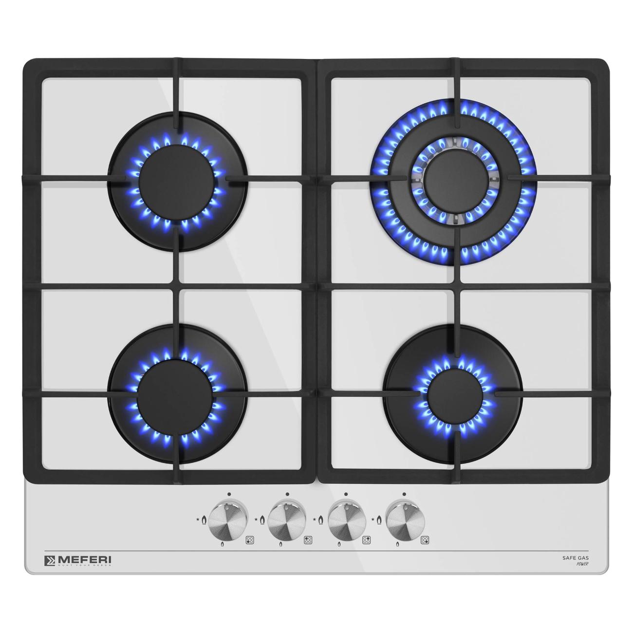 Встраиваемая газовая панель независимая MEFERI MGH604WH GLASS POWER белая фото