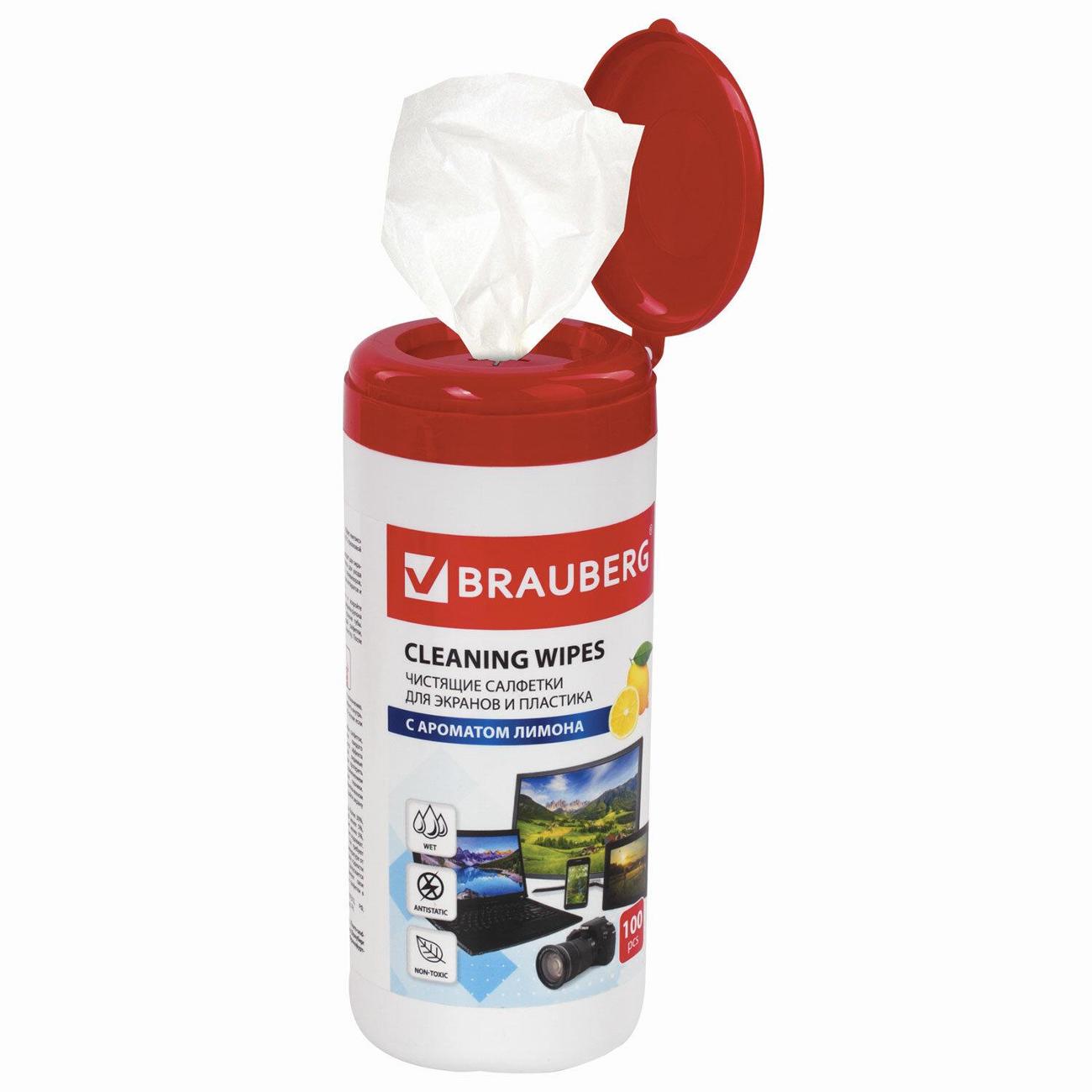 Чистящее средство Brauberg 100шт для экранов и пласт Лимон